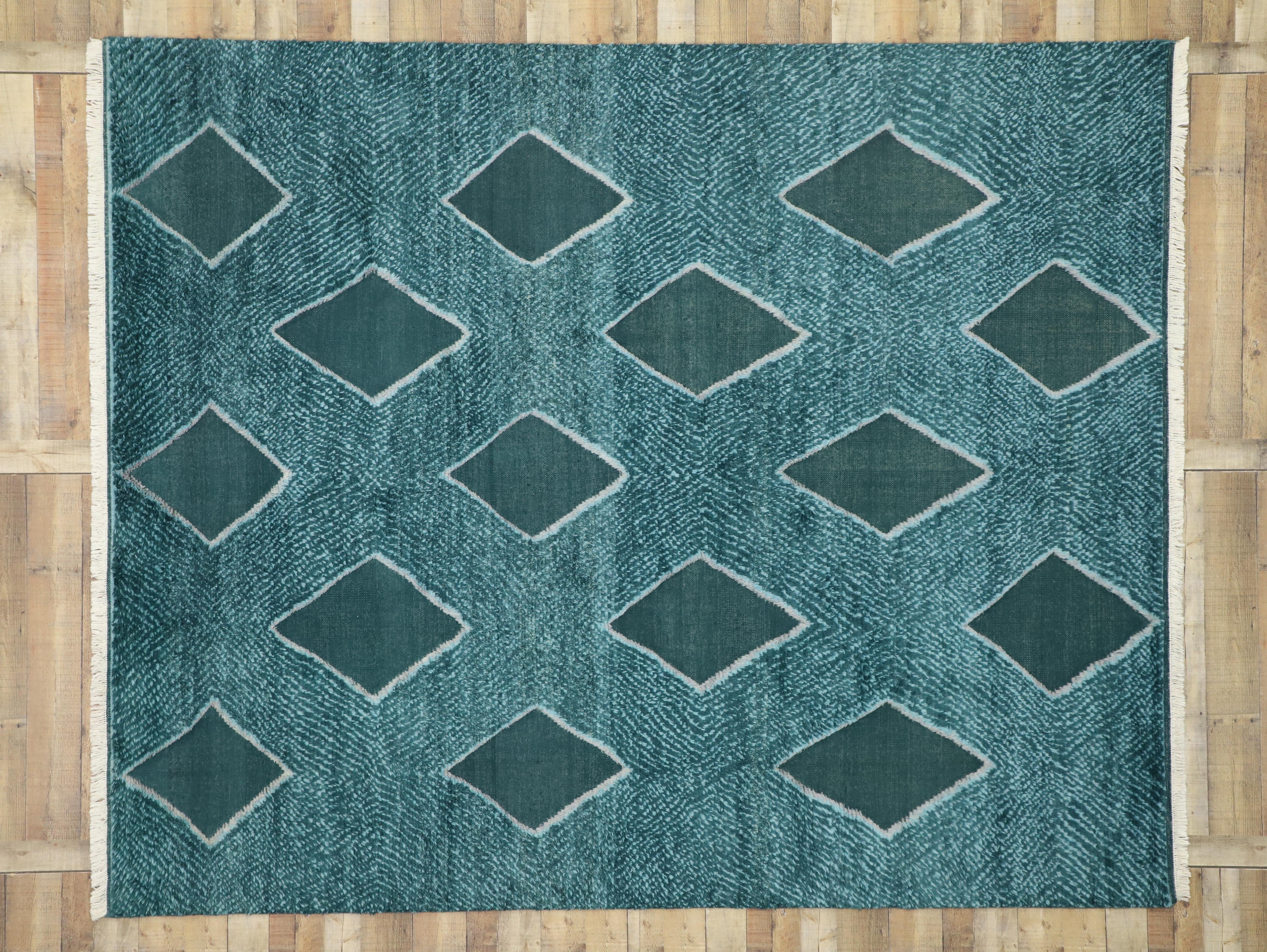 Wool New Contemporary Moroccan Texture Area Rug Geometric Diamond Pattern