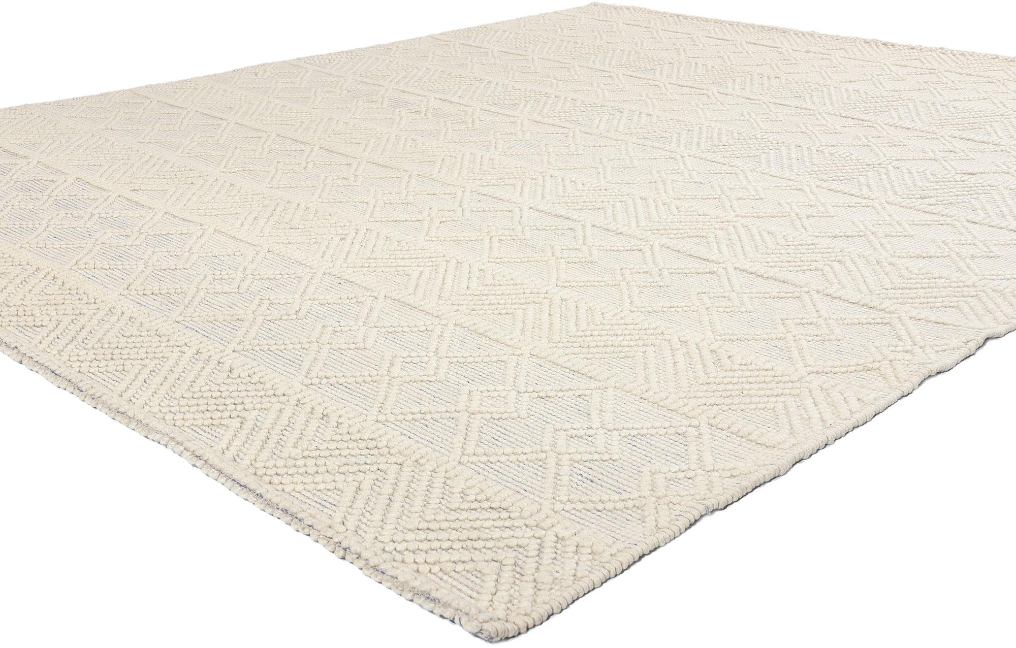 31031 Moroccan Textured High-Low Kilim Rug, 08'00 x 09'10. Immerse yourself in the serene elegance of Shibui principles and Organic Modern style with this handwoven Moroccan high-low rug. Crafted with meticulous care, this textured area rug features