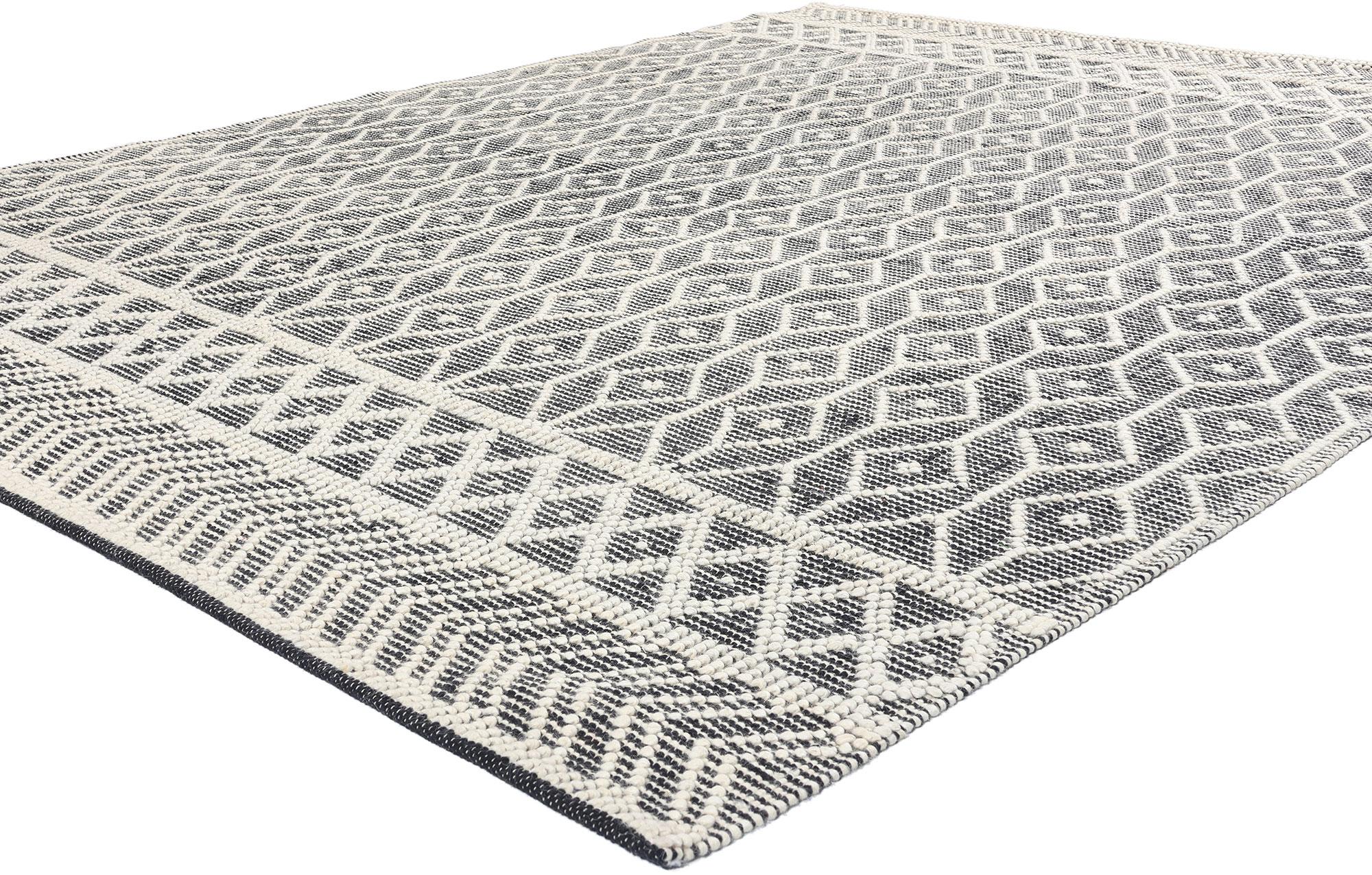 31022 Moroccan Textured High-Low Kilim Rug, 07'11 x 09'10. Transform your living space with the enchanting allure of this handwoven Moroccan high-low rug. Crafted with precision and a keen eye for detail, this textured rug features a harmonious
