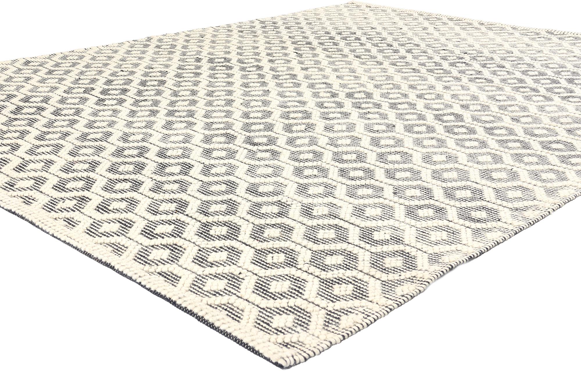 31009 Moroccan Textured High-Low Kilim Rug, 08'00 x 10'01. Immerse yourself in the sophisticated elegance of this handwoven Moroccan high-low rug, an exquisite piece that effortlessly marries traditional craftsmanship with contemporary design. The