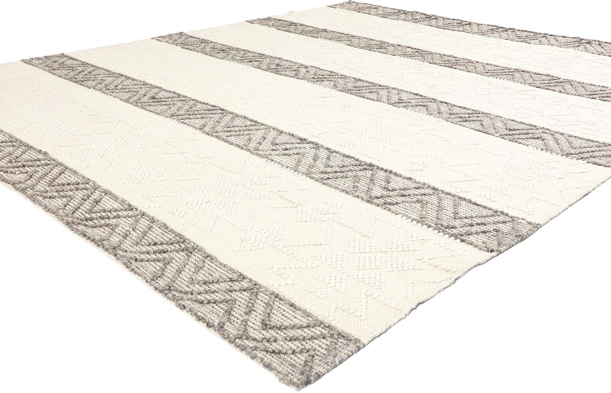 31010 Moroccan Textured High-Low Kilim Rug, 08'01 x 09'08. Introducing a handwoven Moroccan high-low rug that exemplifies the perfect blend of traditional artistry and contemporary elegance. This exquisite piece features a neutral palette of