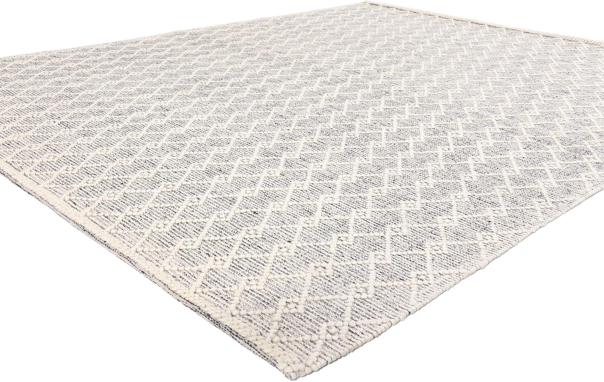 31018 Moroccan Textured High-Low Kilim Rug, 08'00 x 09'11. Introducing an exquisite handwoven Moroccan high-low textured area rug that beautifully combines tradition with modern sophistication. This textured masterpiece features a harmonious blend