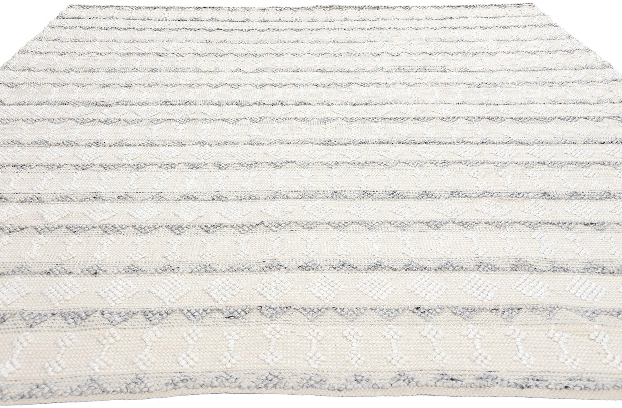 Organic Modern New Contemporary Moroccan Textured High-Low Rug For Sale