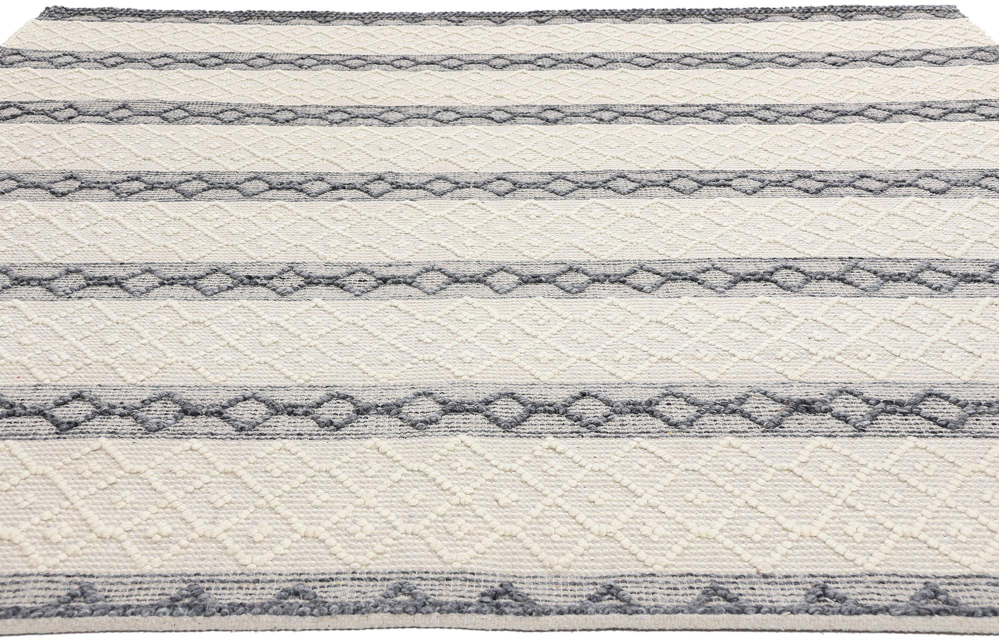 Organic Modern New Contemporary Moroccan Textured High-Low Rug For Sale