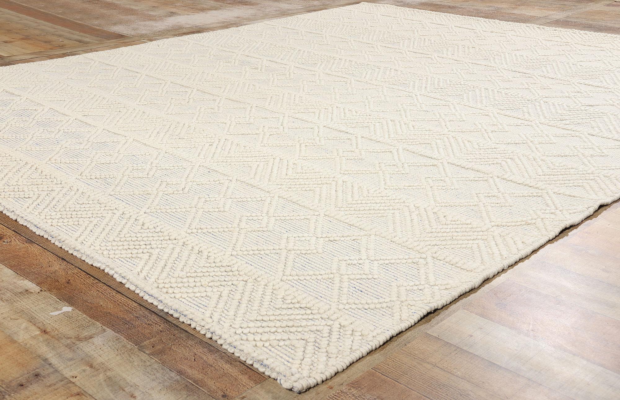 Wool New Contemporary Moroccan Textured High-Low Rug For Sale