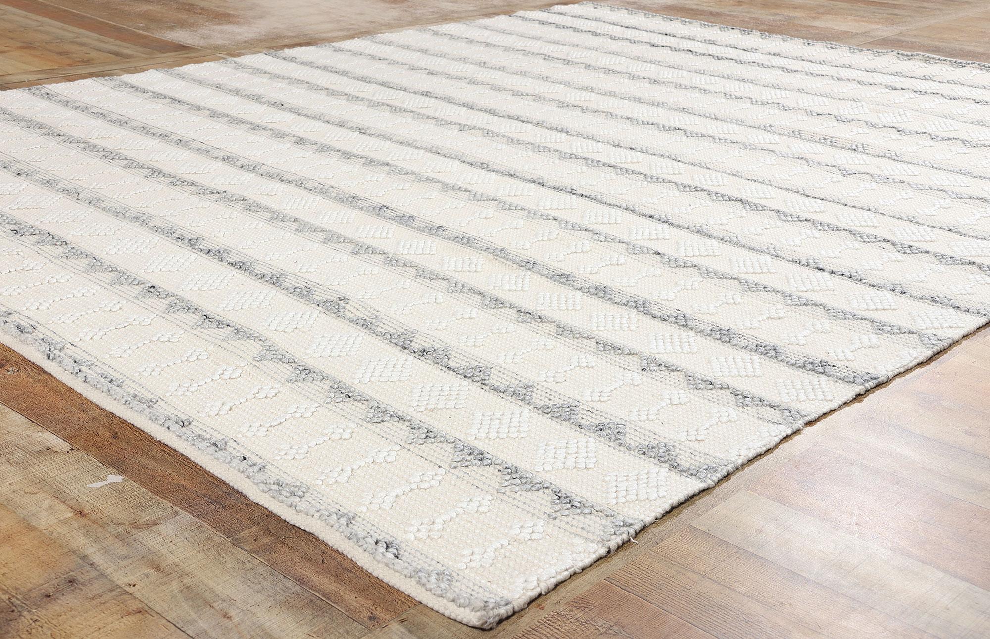 Wool New Contemporary Moroccan Textured High-Low Rug For Sale