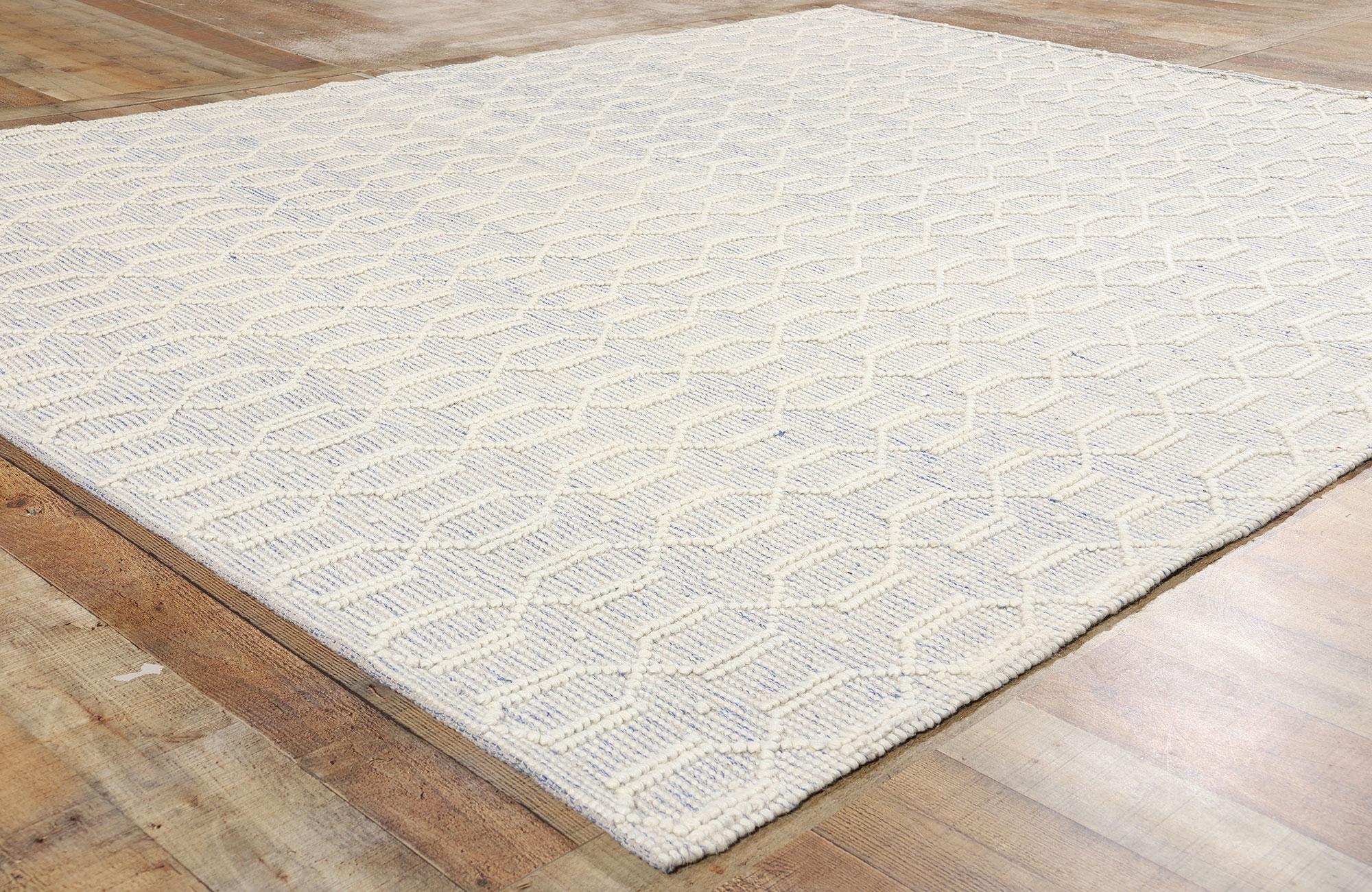 Wool New Contemporary Moroccan Textured High-Low Rug For Sale