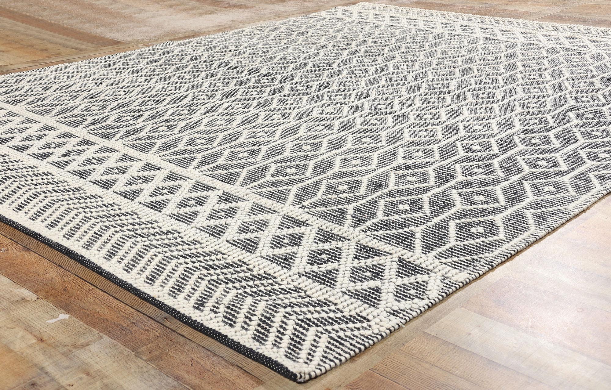 Wool New Contemporary Moroccan Textured High-Low Rug For Sale