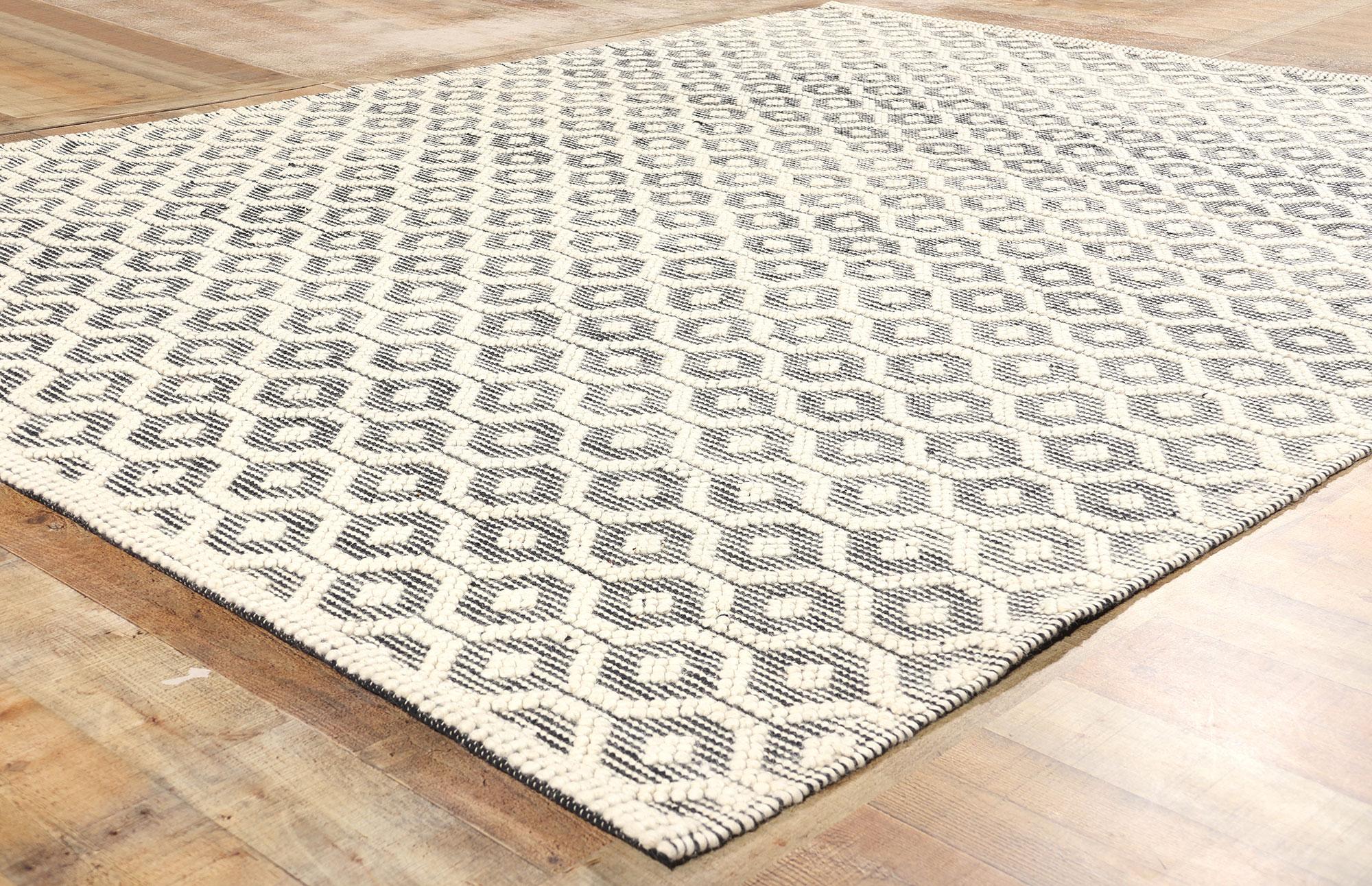 Wool New Contemporary Moroccan Textured High-Low Rug For Sale