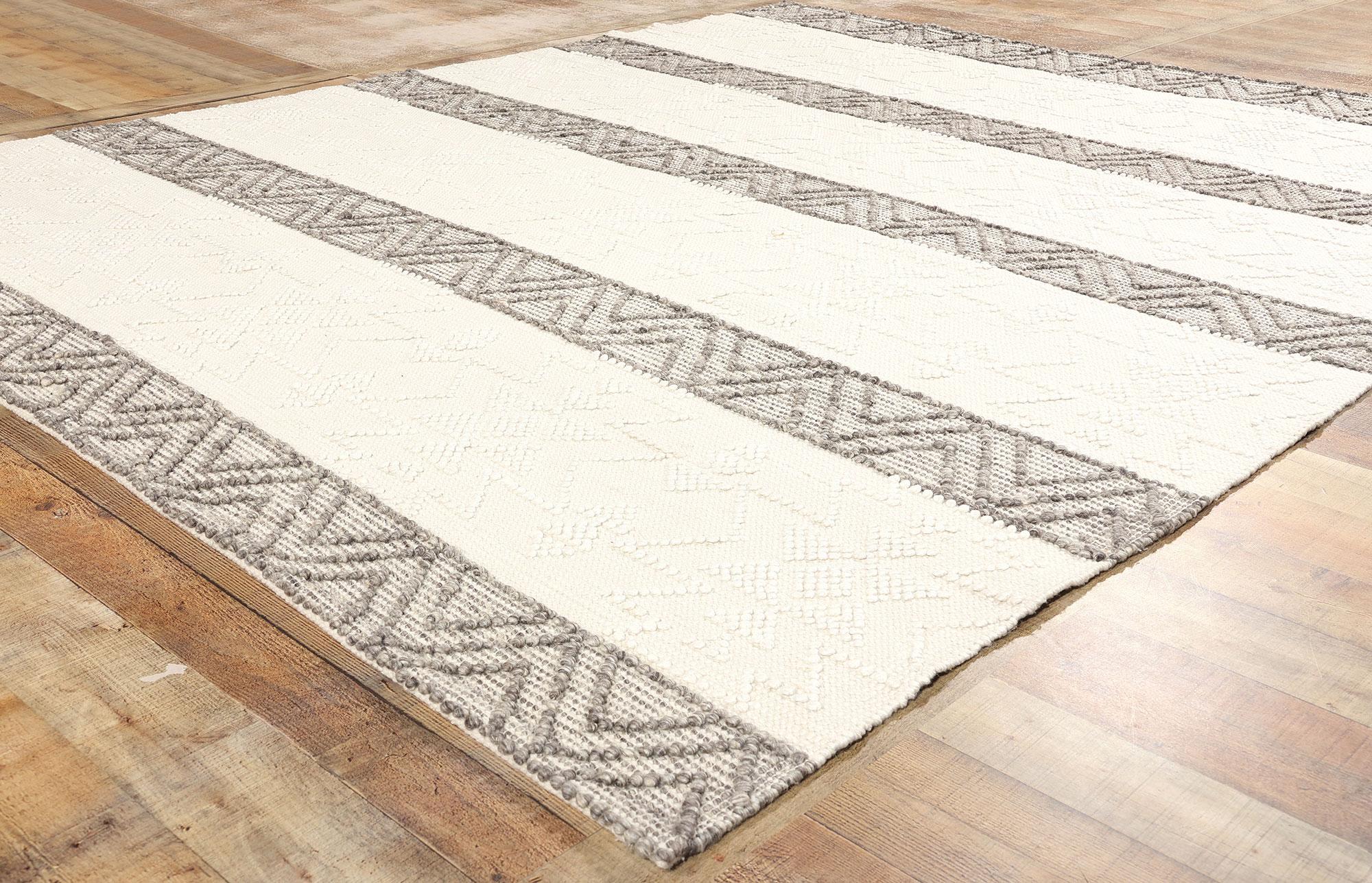 Wool New Contemporary Moroccan Textured High-Low Rug For Sale