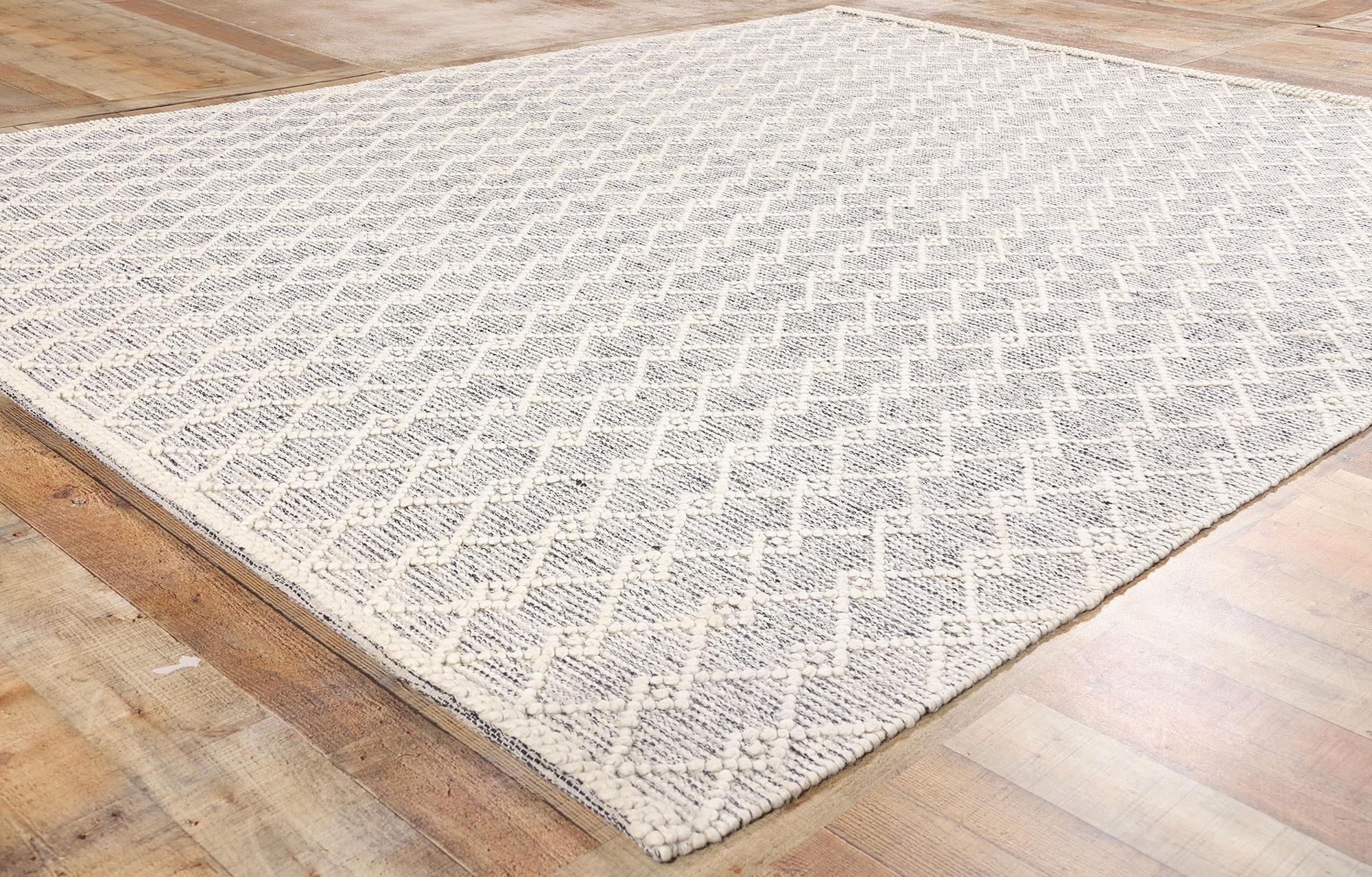 Wool New Contemporary Moroccan Textured High-Low Rug For Sale