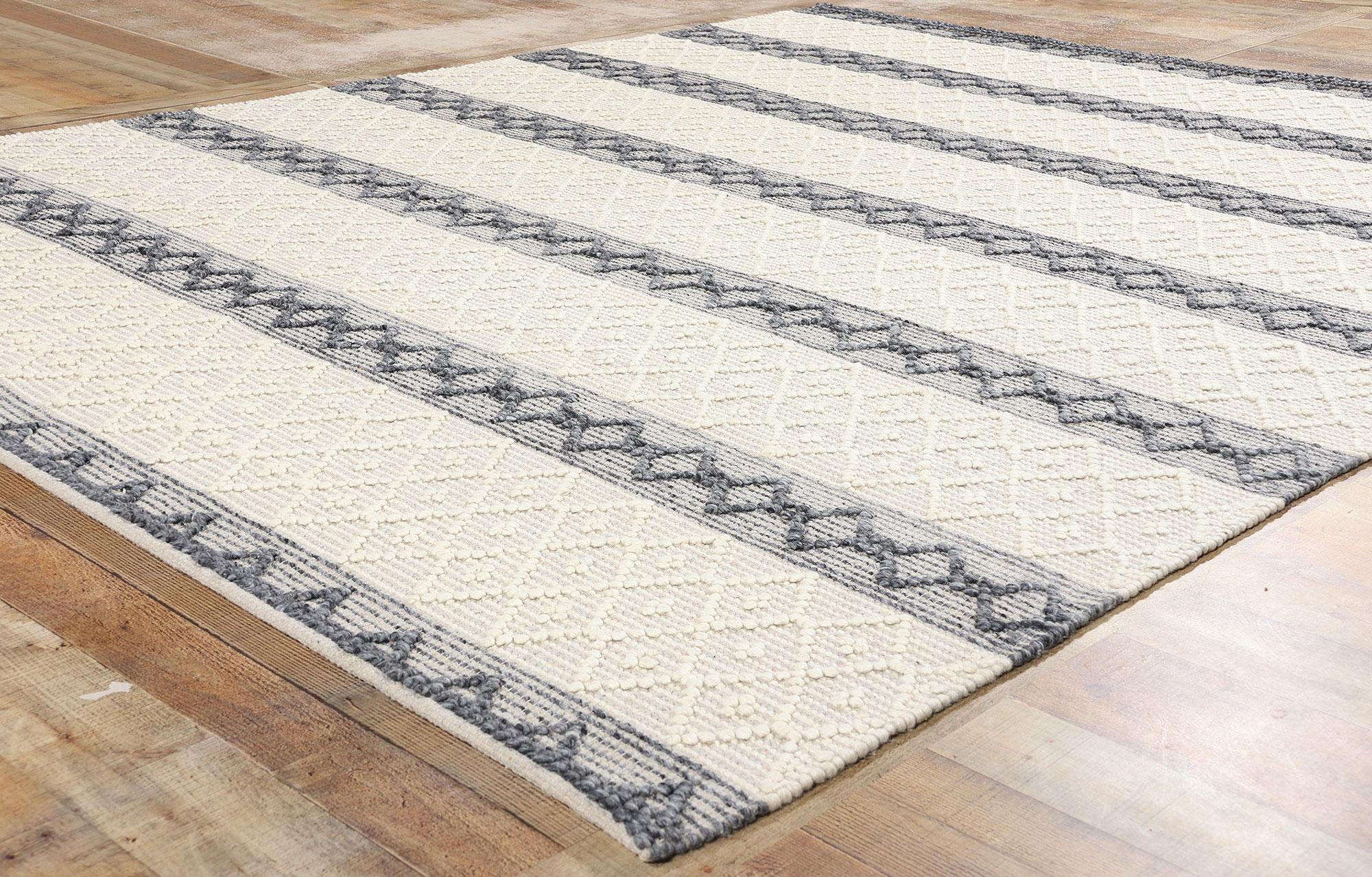 Wool New Contemporary Moroccan Textured High-Low Rug For Sale