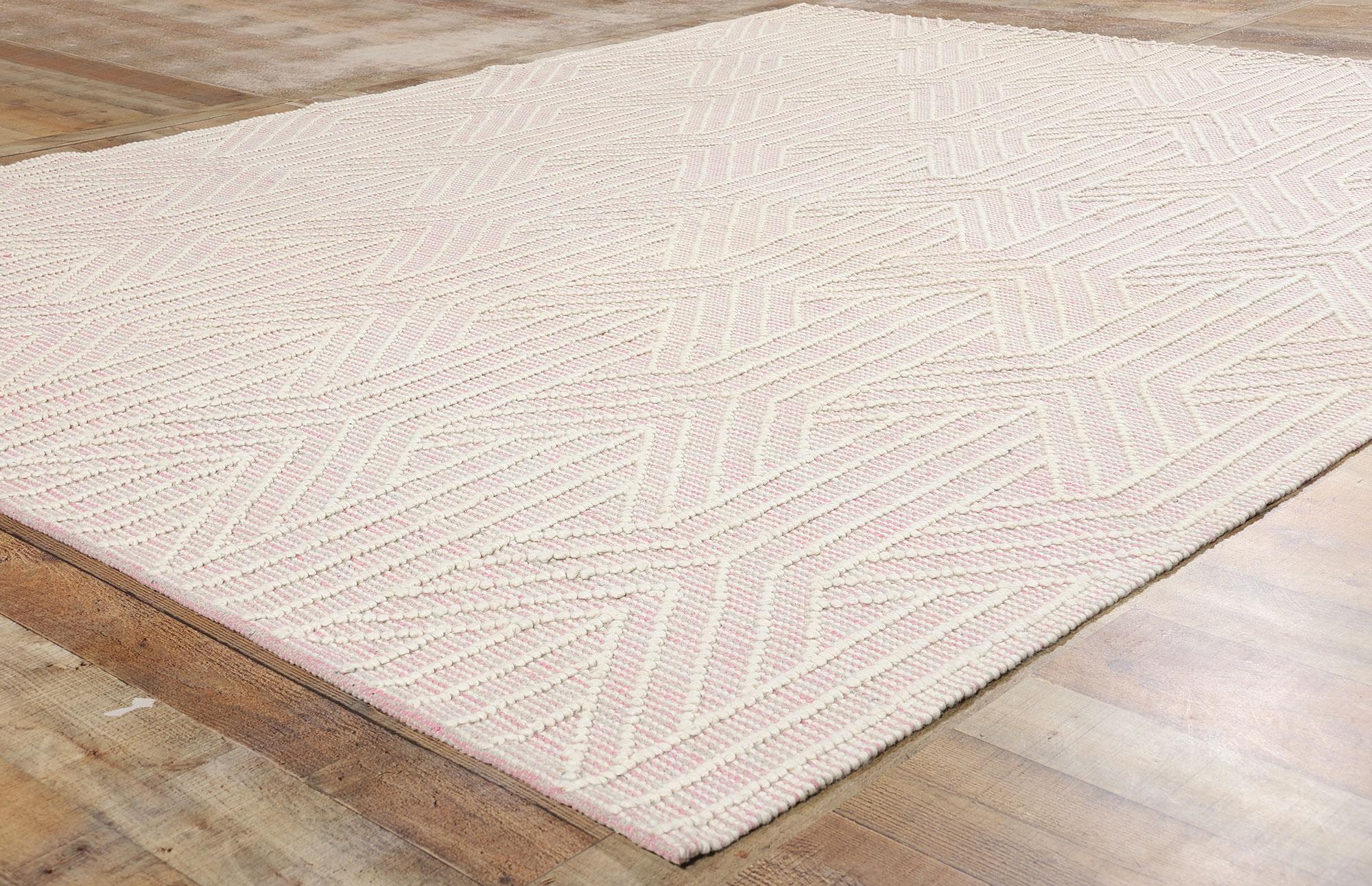 Wool New Contemporary Moroccan Textured High-Low Rug For Sale