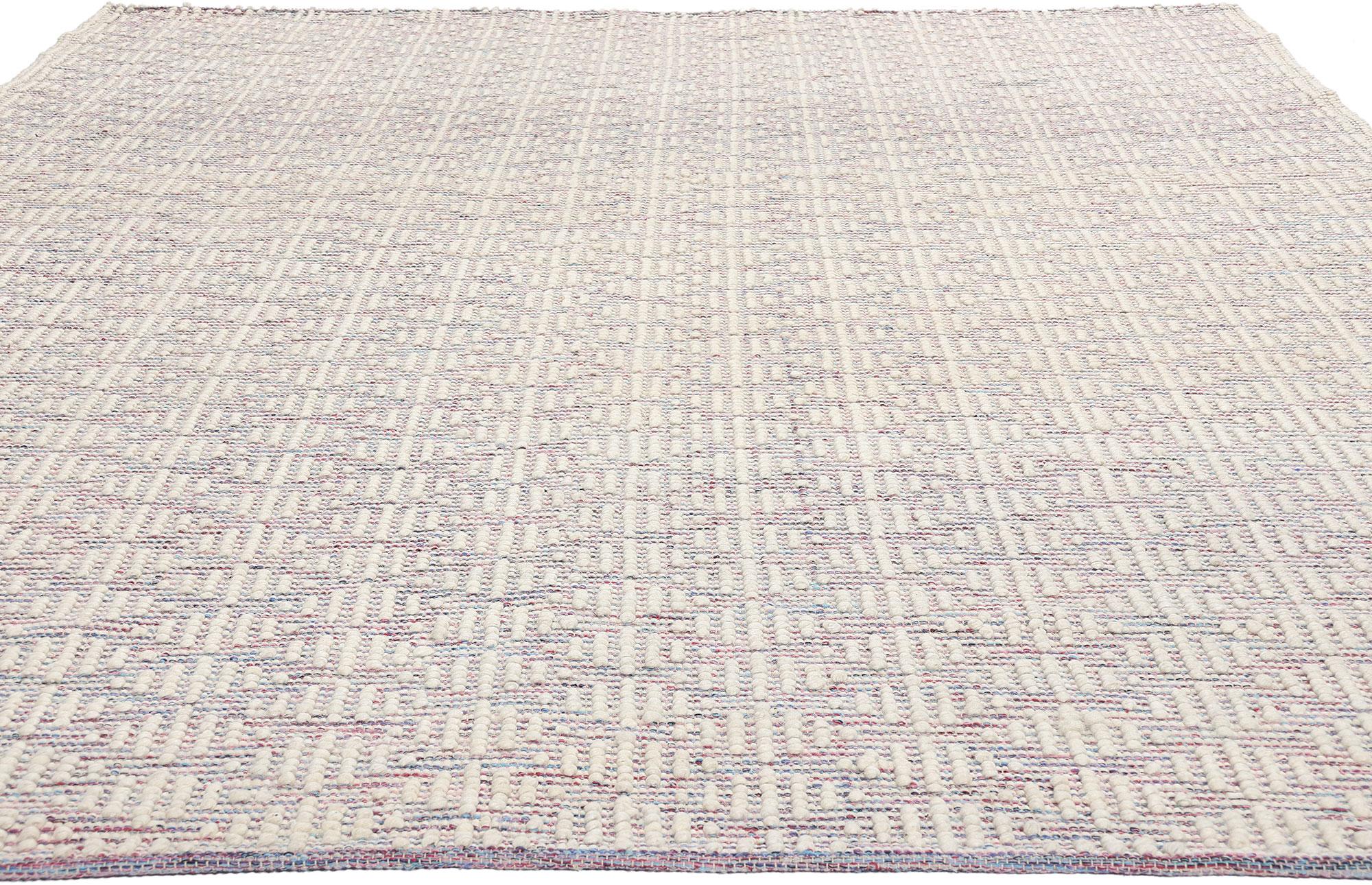 Bohemian New Contemporary Moroccan Trellis Textured High-Low Rug For Sale