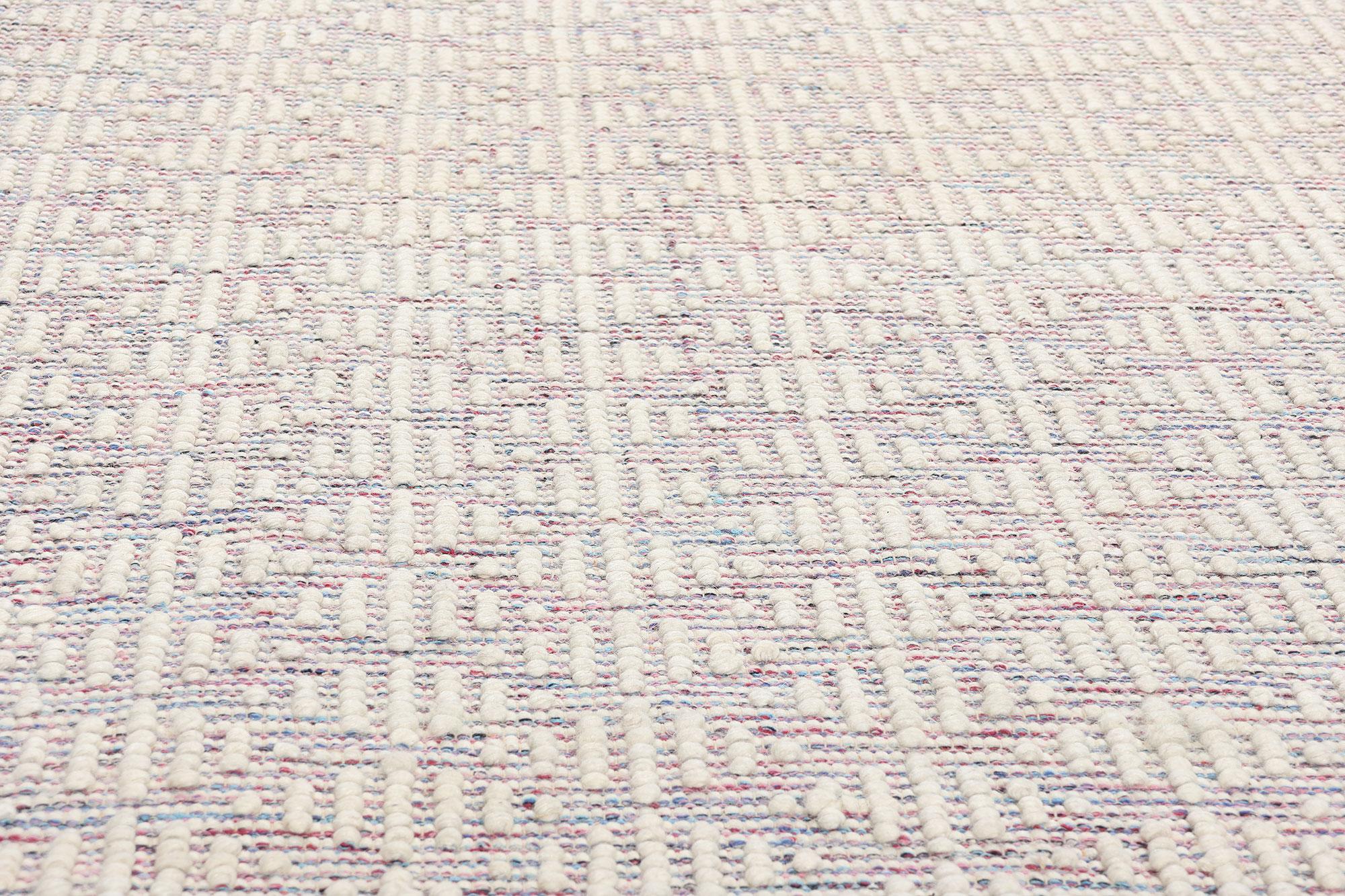 Hand-Woven New Contemporary Moroccan Trellis Textured High-Low Rug For Sale