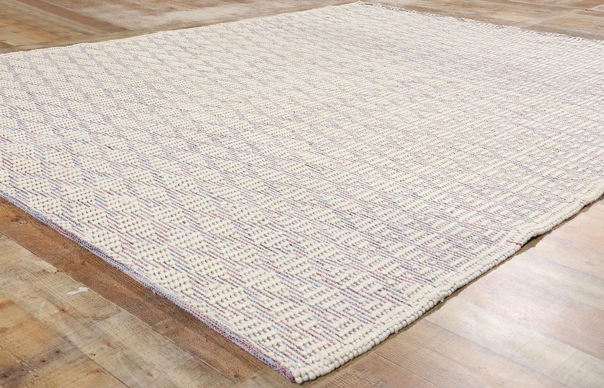 Wool New Contemporary Moroccan Trellis Textured High-Low Rug For Sale