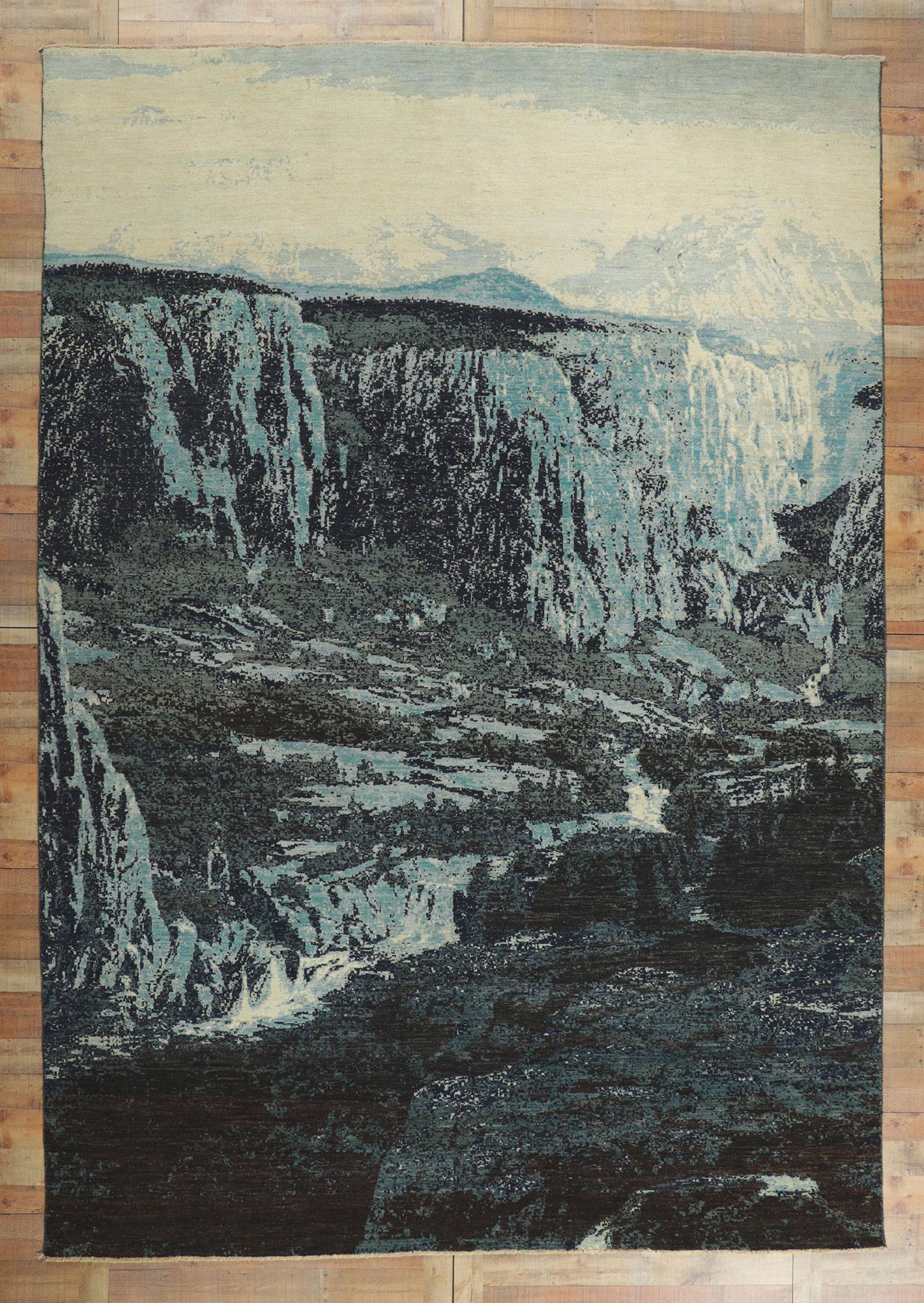 New Contemporary Mountain Landscape Pictorial Rug Inspired by Liu Haisu For Sale 3