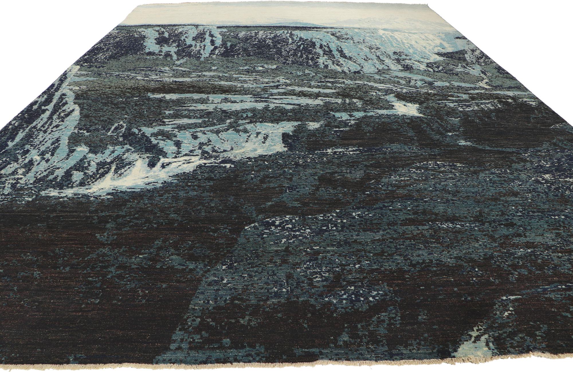Modern New Contemporary Mountain Landscape Pictorial Rug Inspired by Liu Haisu For Sale