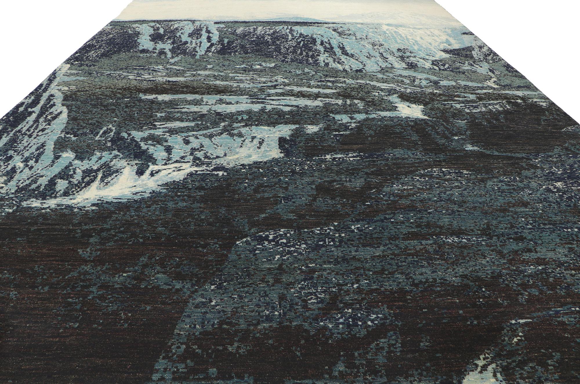 New Contemporary Mountain Landscape Pictorial Rug Inspired by Liu Haisu In New Condition For Sale In Dallas, TX