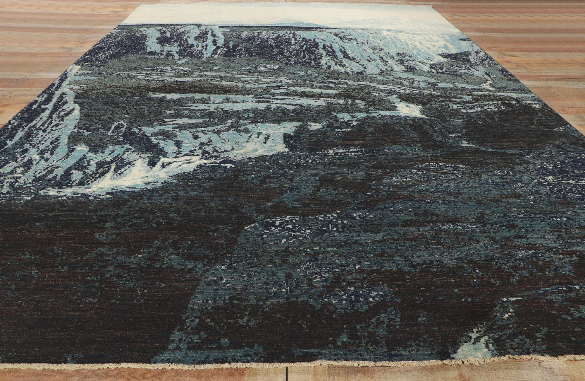 New Contemporary Mountain Landscape Pictorial Rug Inspired by Liu Haisu For Sale 2