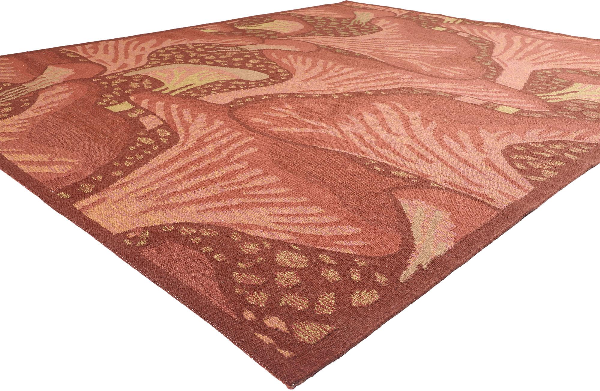 31099 Moderner Moser Pilz Biophilic Kilim Teppich, 09'08 x 11'11. Der Modern Moser Mushroom Biophilic Teppich verzaubert mit seiner zeitgenössischen Interpretation von Koloman Mosers ikonischem 