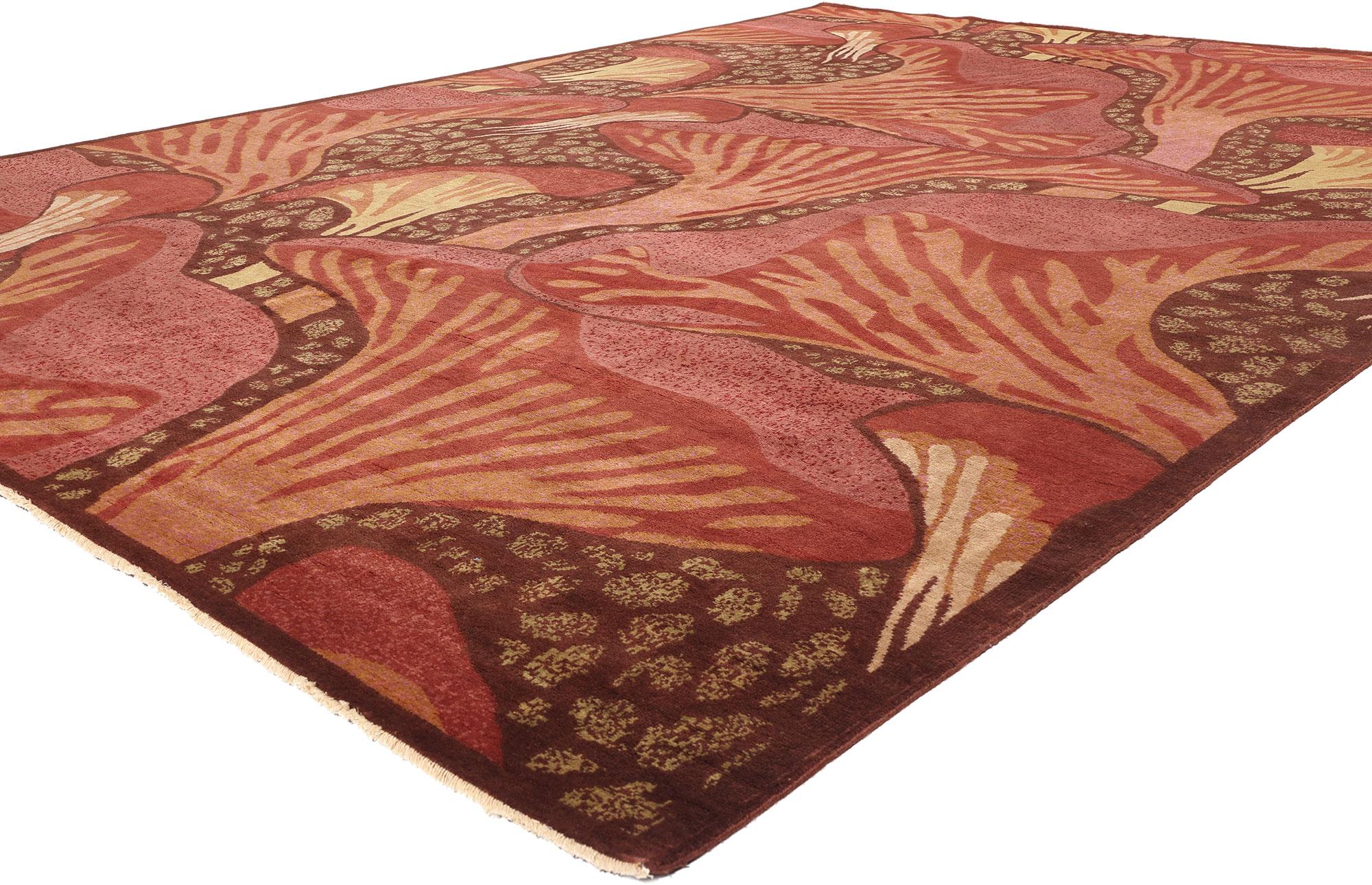 31089 &New Modern Moser Mushroom Biophilic Rug, 10'02 x 14'00. Der Modern Moser Mushroom Biophilic-Teppich ist eine faszinierende zeitgenössische Wiedergabe von Koloman Mosers berühmtem 