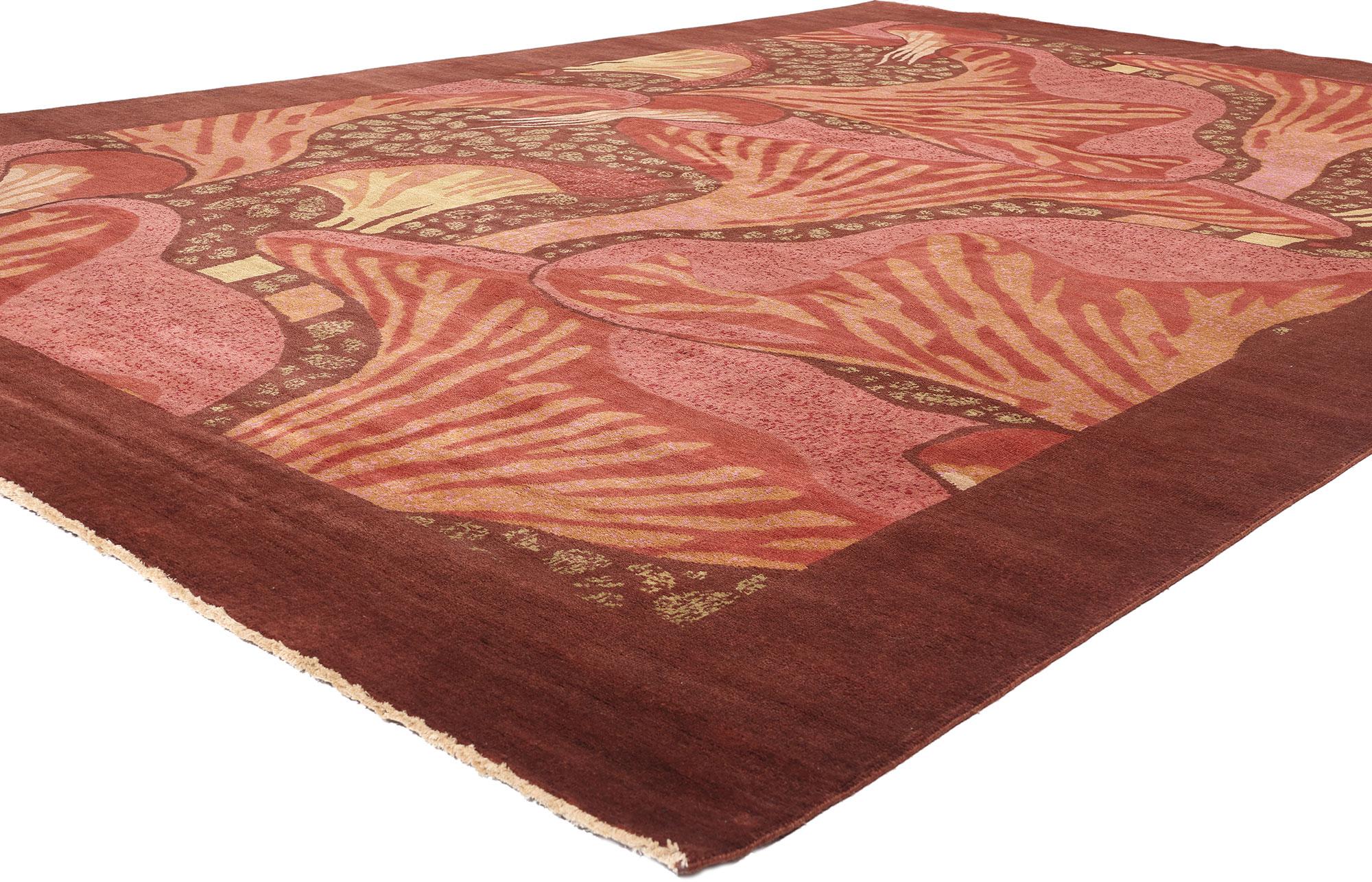 31090 &New Modern Moser Mushroom Biophilic Rug, 09'10 x 13'10. Der Modern Moser Mushroom Biophilic-Teppich ist eine faszinierende zeitgenössische Wiedergabe von Koloman Mosers berühmtem 