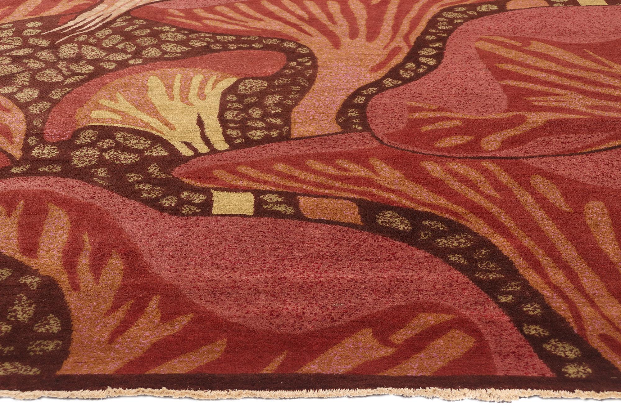 New Contemporary Mushroom Biophilic Wool Carpet Inspired by Koloman Moser (Indisch) im Angebot
