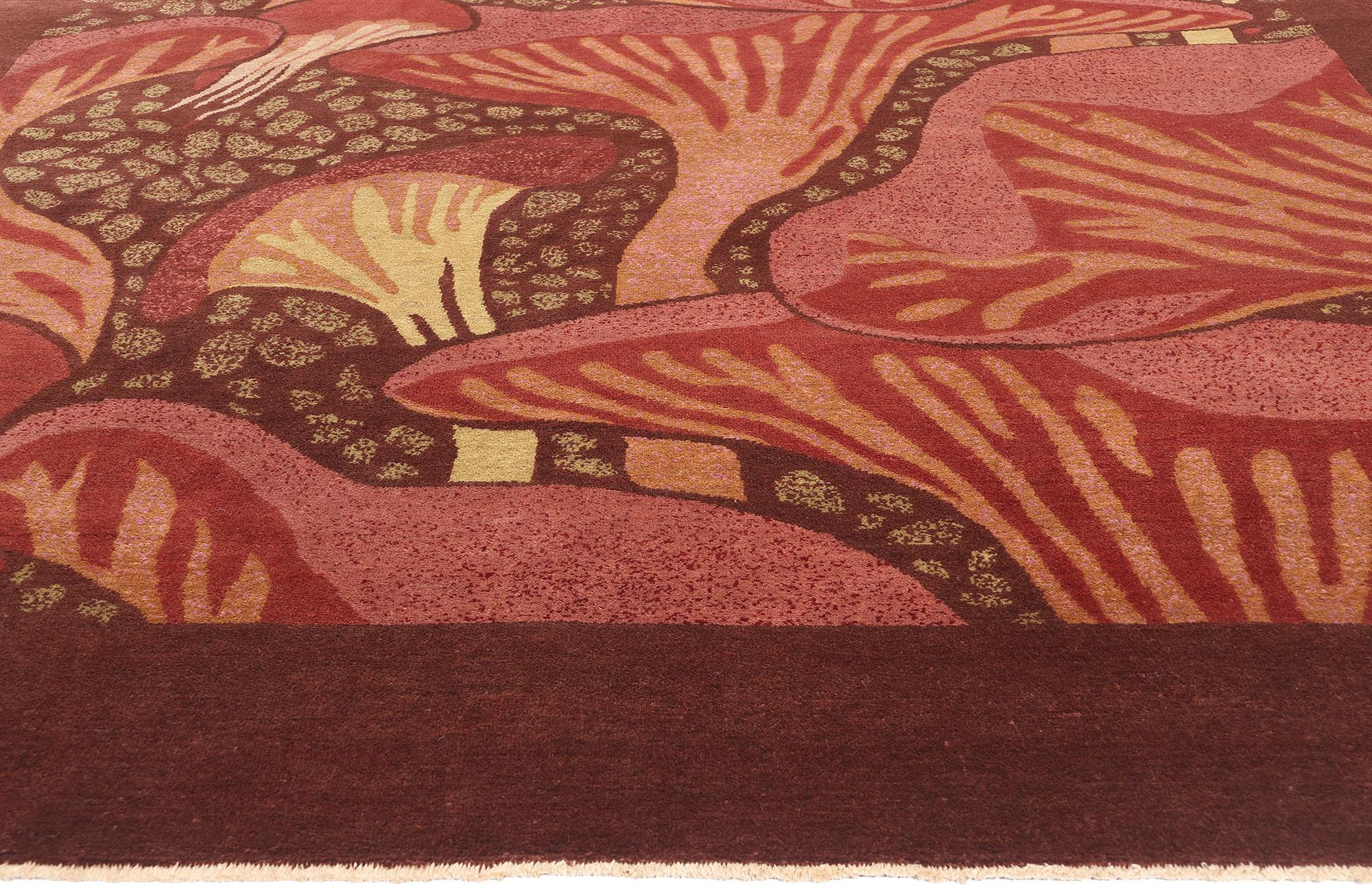 New Contemporary Mushroom Biophilic Wool Carpet Inspired by Koloman Moser (Indisch) im Angebot