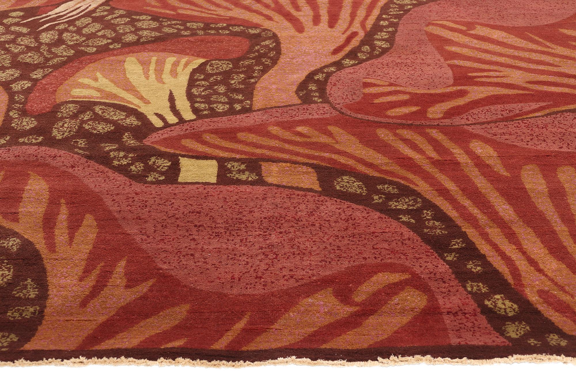 New Contemporary Mushroom Biophilic Wool Carpet Inspired by Koloman Moser (Indisch) im Angebot