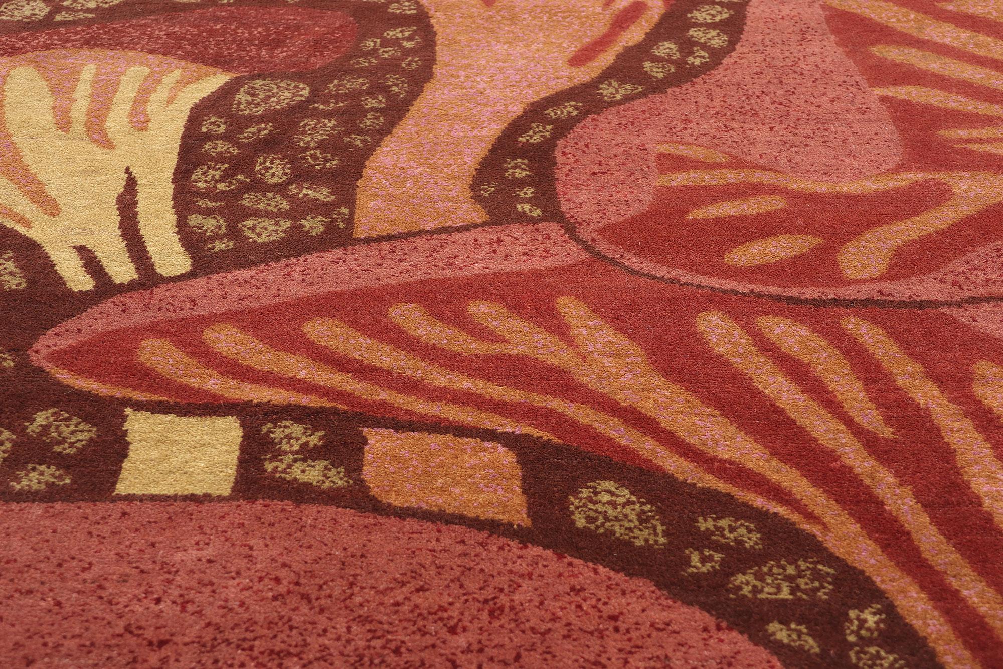 New Contemporary Mushroom Biophilic Wool Carpet Inspired by Koloman Moser (Handgeknüpft) im Angebot