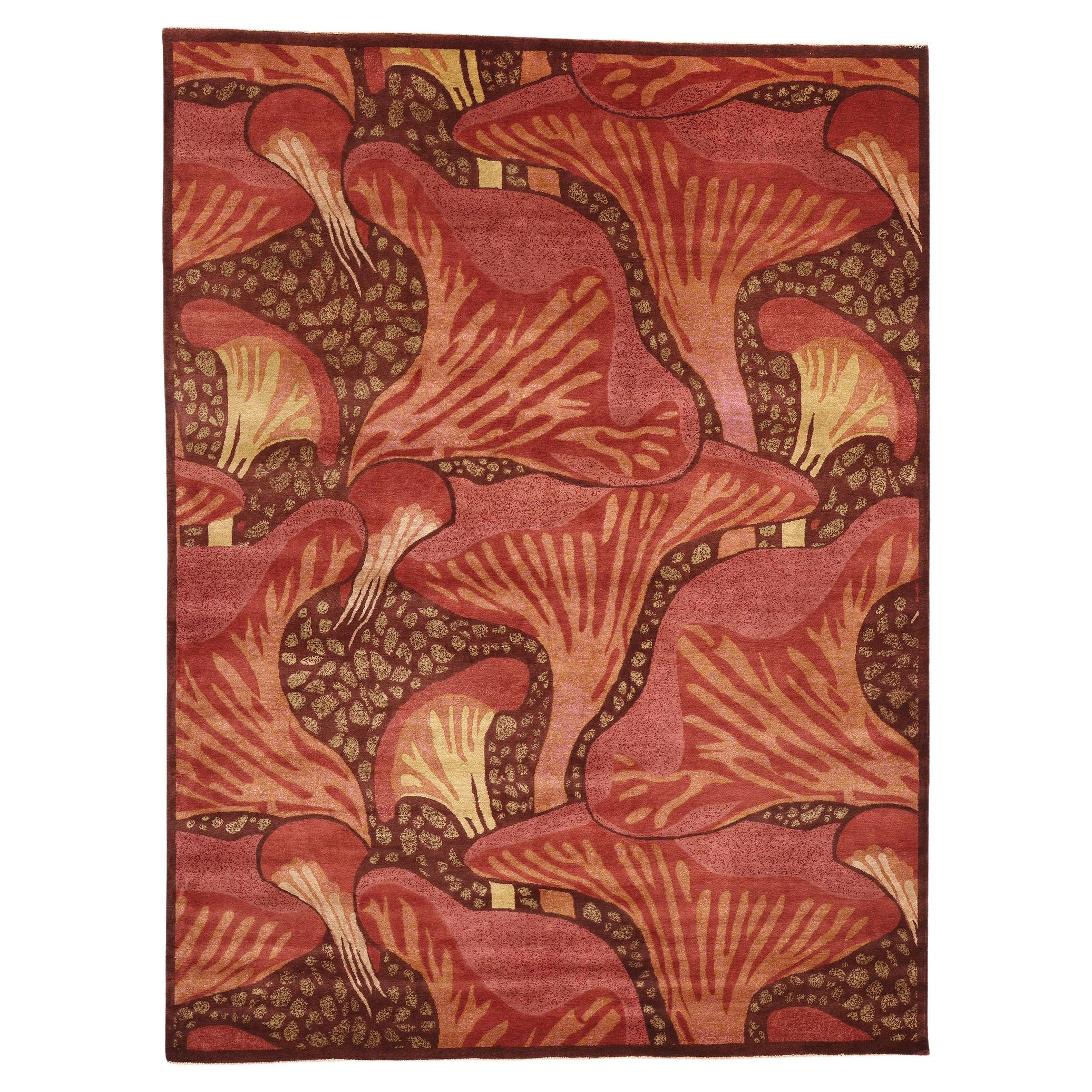 New Contemporary Mushroom Biophilic Wool Carpet Inspired by Koloman Moser