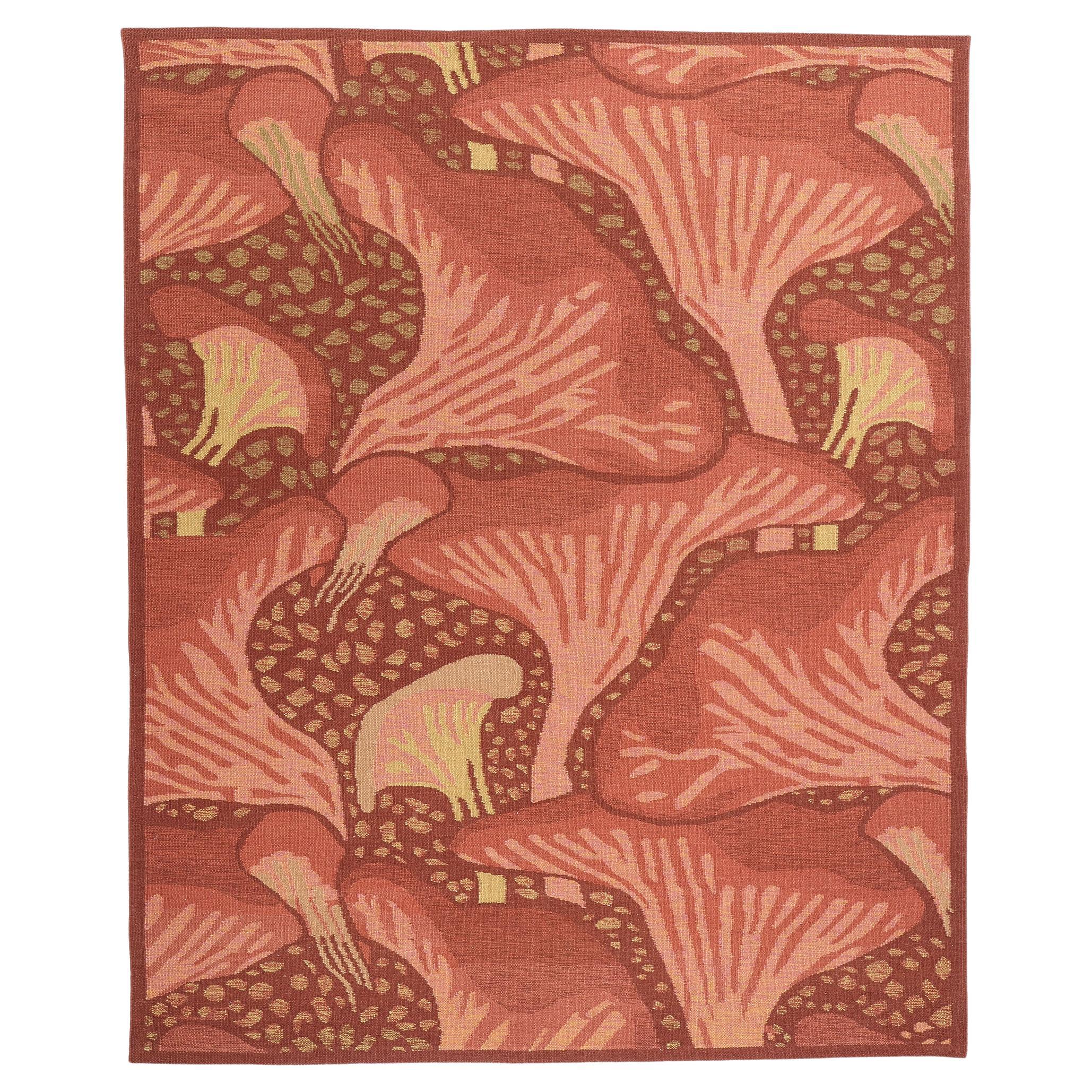 New Contemporary Mushroom Biophilic Wool Carpet Inspired by Koloman Moser