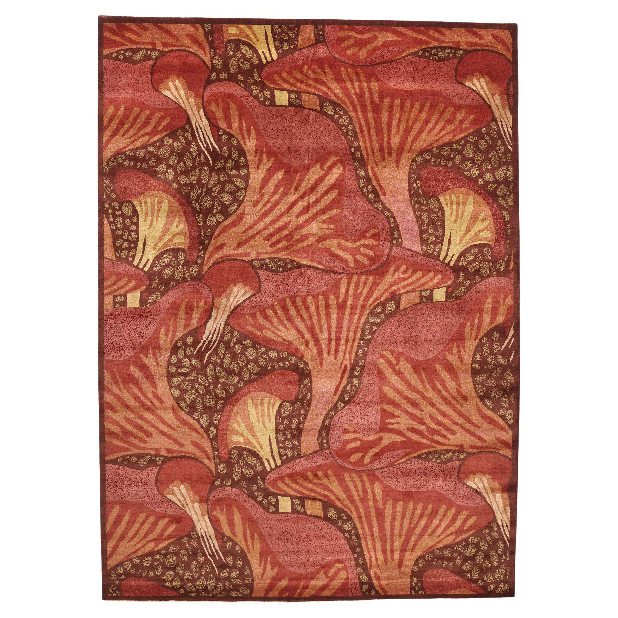 New Contemporary Mushroom Biophilic Wool Carpet Inspired by Koloman Moser
