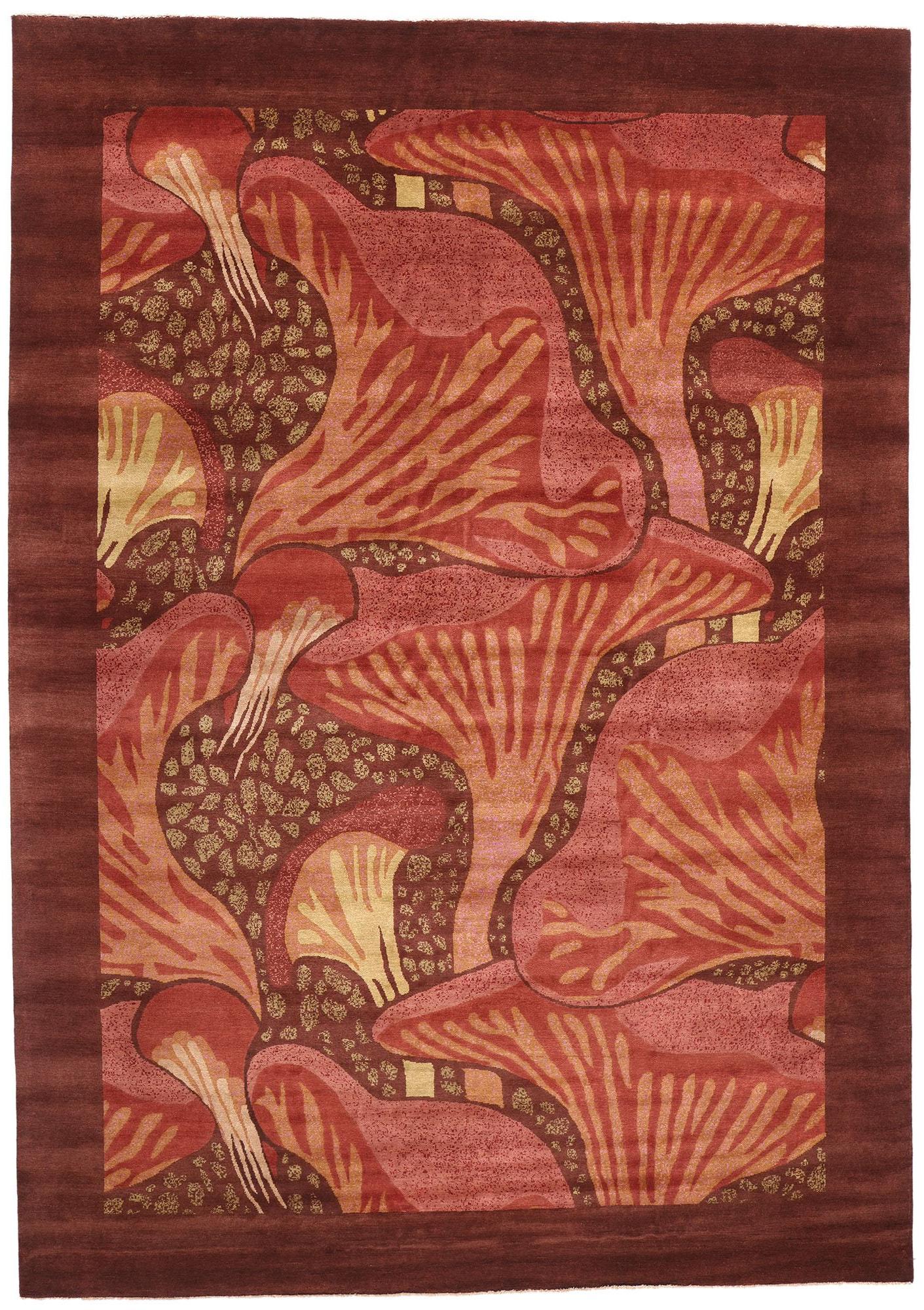 New Contemporary Mushroom Biophilic Wool Carpet Inspired by Koloman Moser