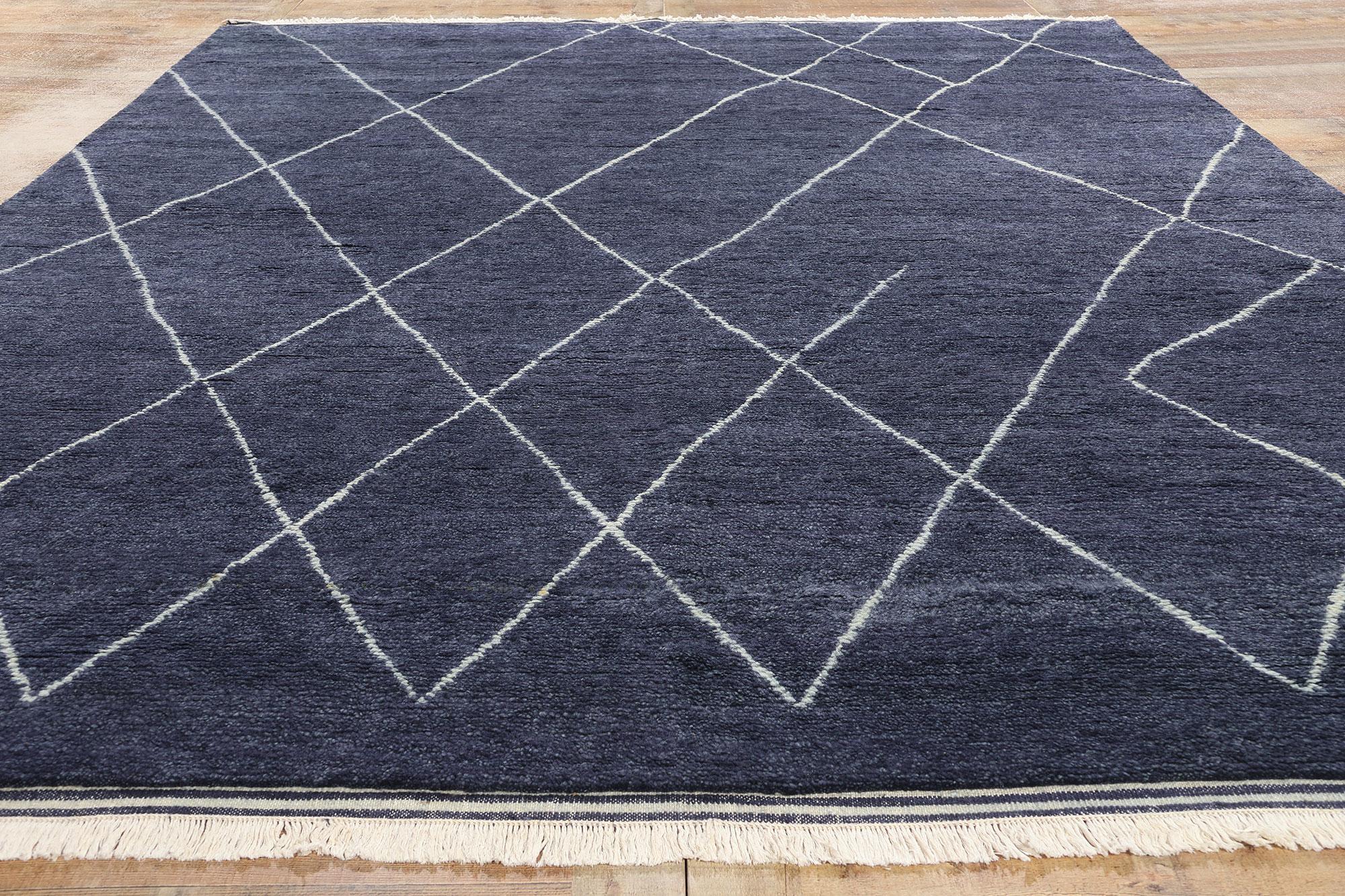 Nueva alfombra marroquí contemporánea azul marino Lana en venta