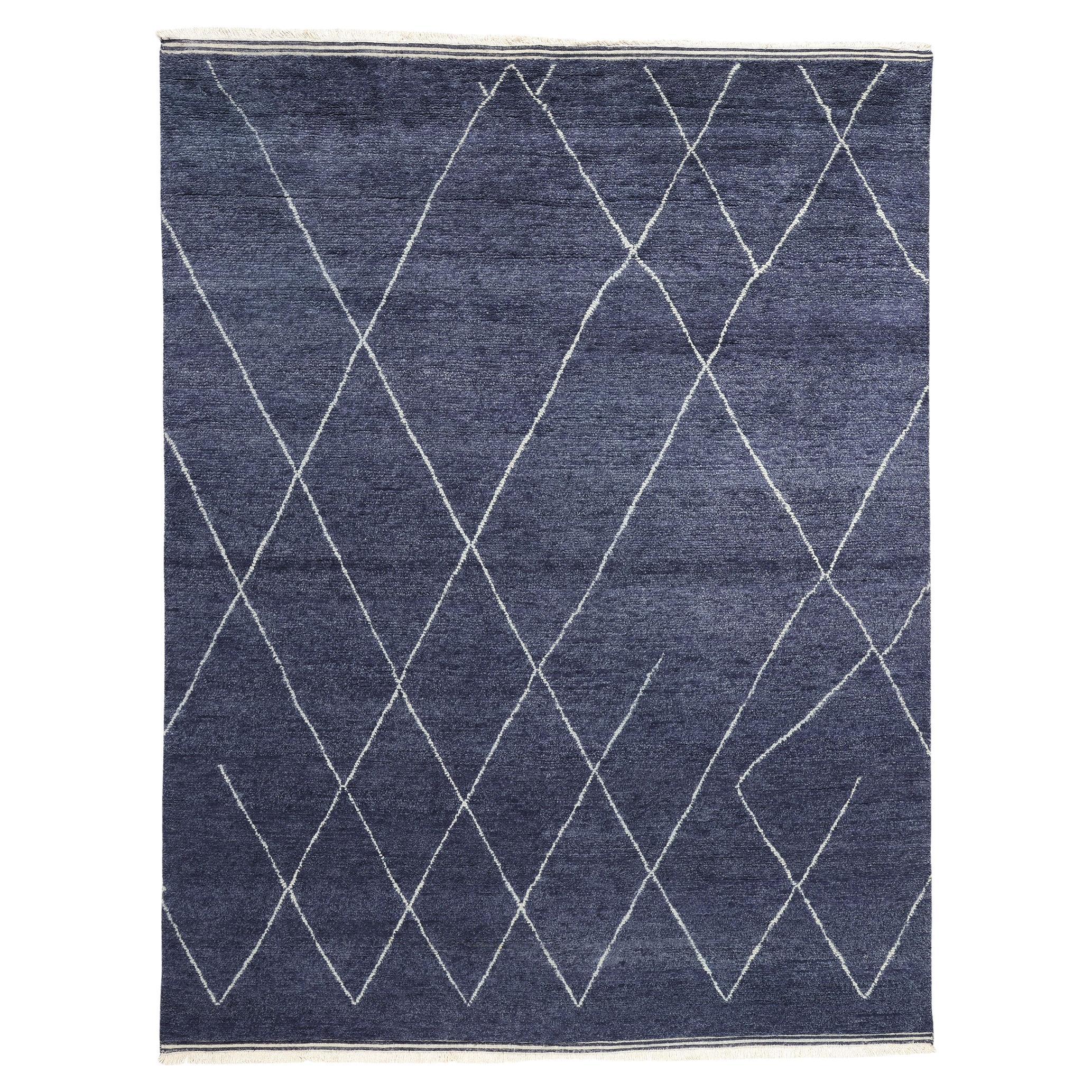 New Contemporary Navy Blue Moroccan Area Rug