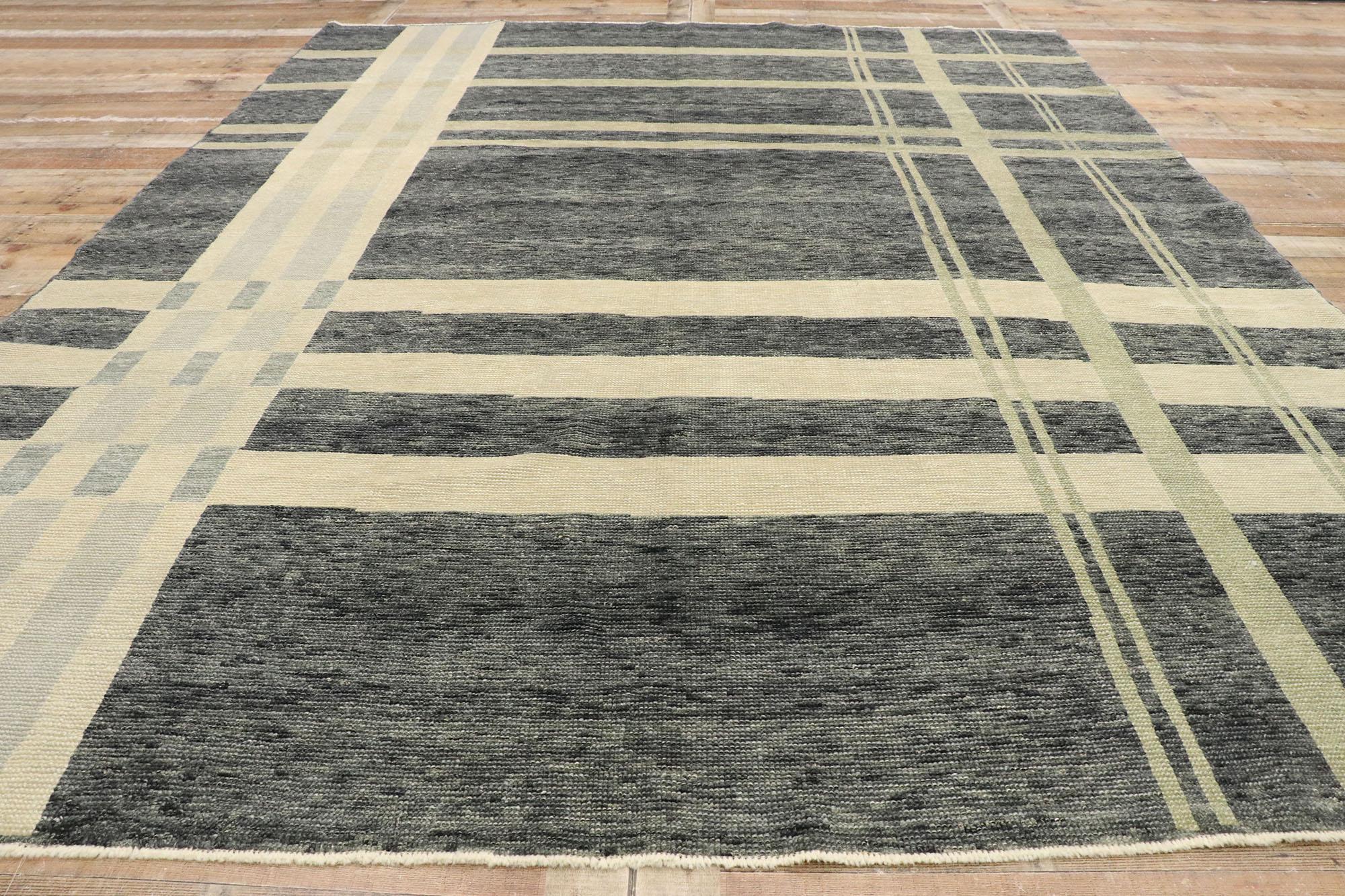 Turkish New Contemporary Neutral Plaid Tartan Rug with Ivy League Style