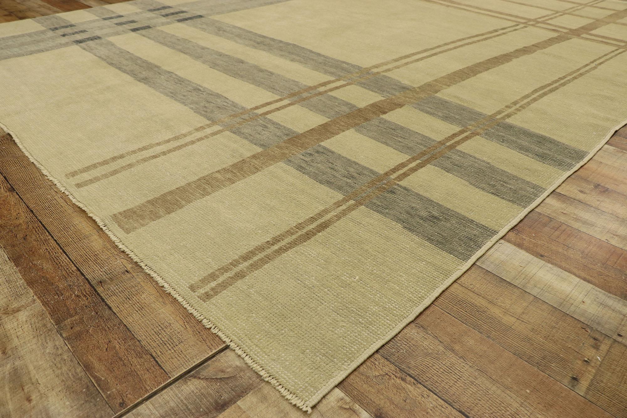 Turkish New Neutral Plaid Tartan Rug with Ivy League Style For Sale