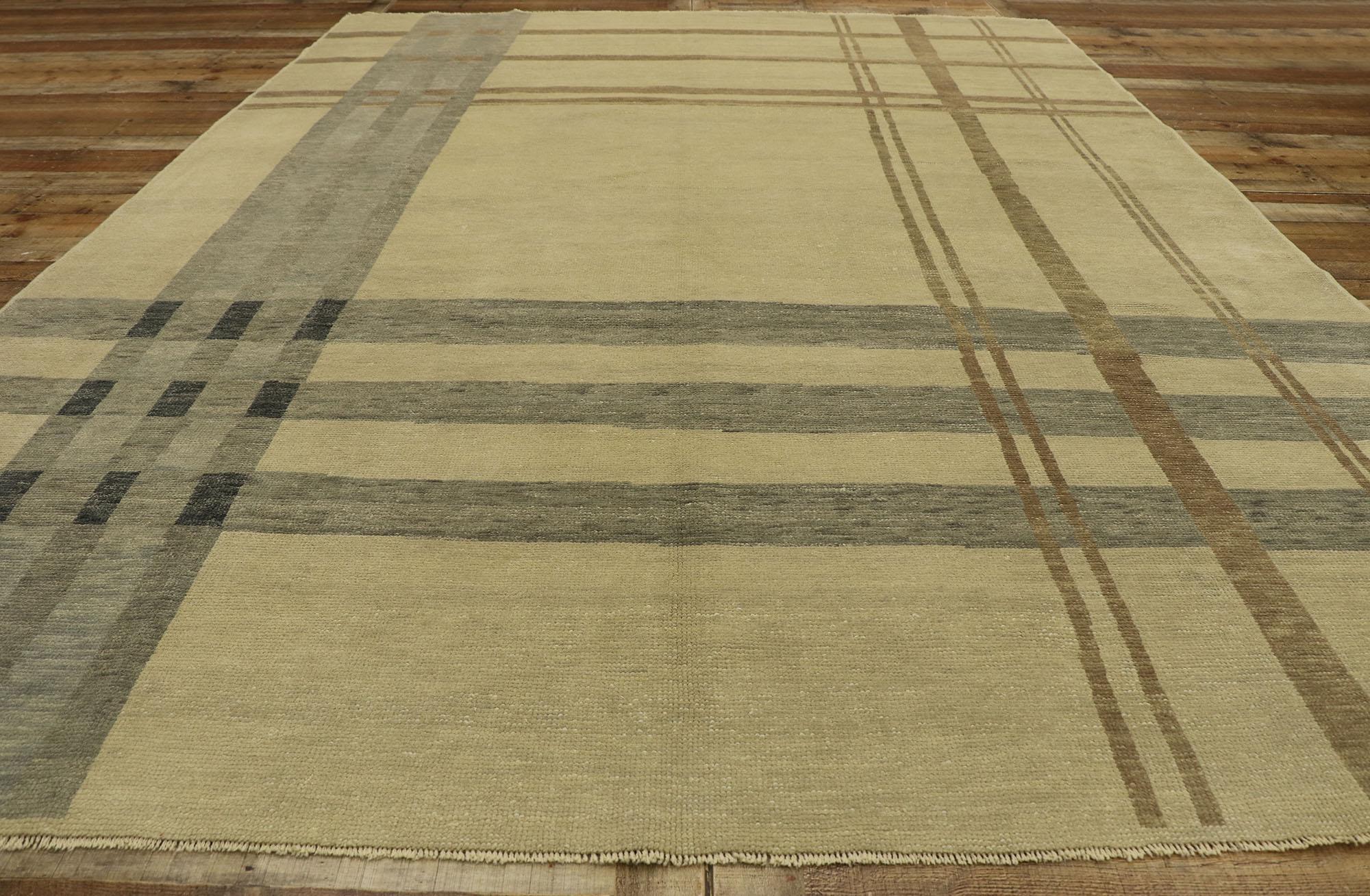 Hand-Knotted New Neutral Plaid Tartan Rug with Ivy League Style For Sale
