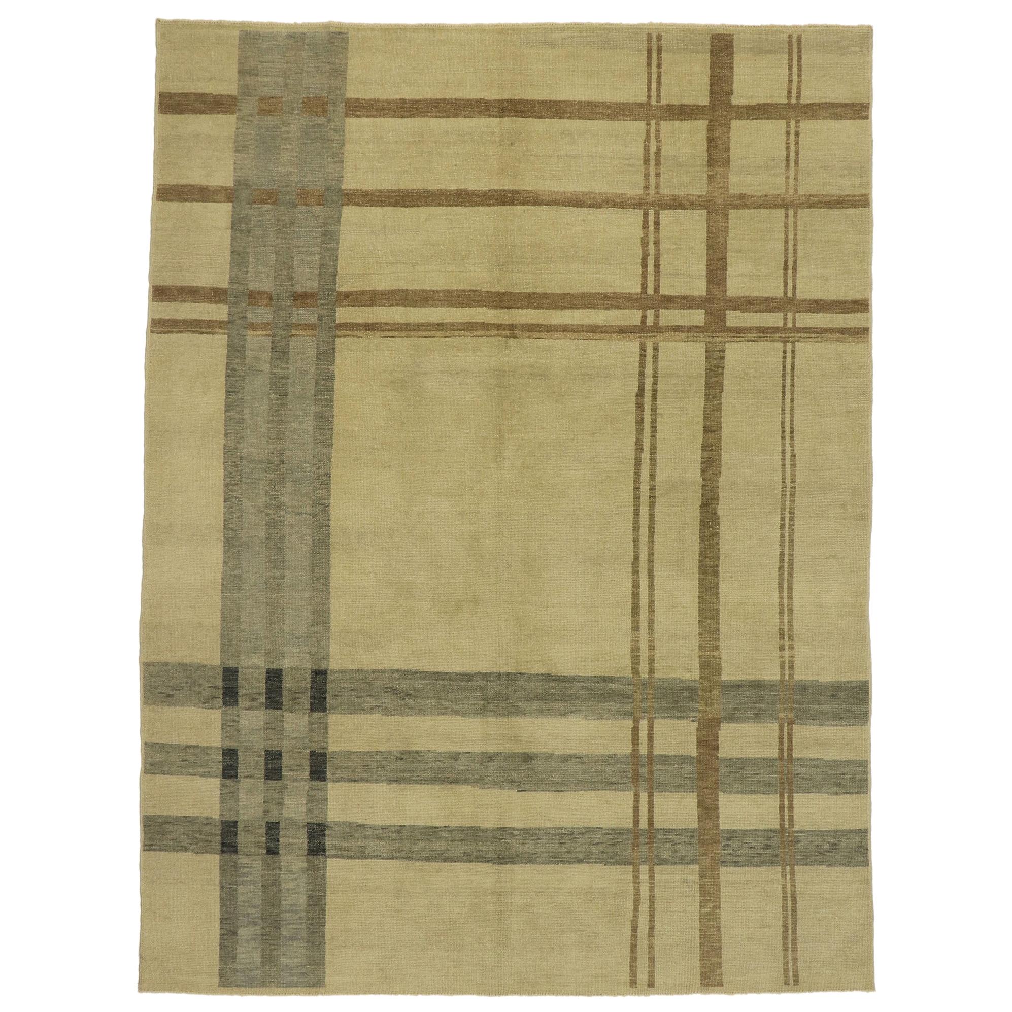 New Neutral Plaid Tartan Rug with Ivy League Style For Sale