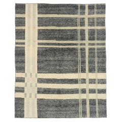 New Contemporary Neutral Plaid Tartan Rug with Ivy League Style