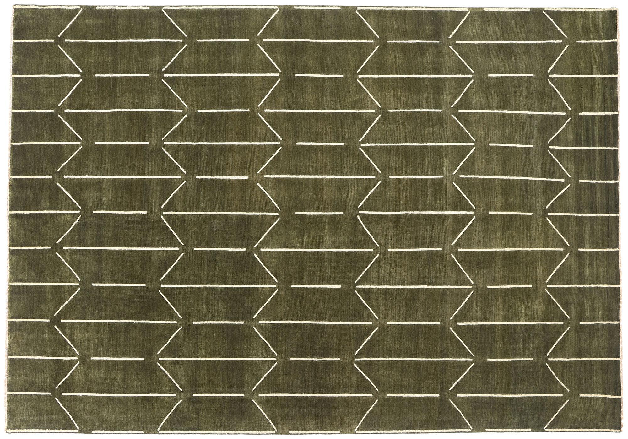 New Contemporary Olive Geometric Textured Carpet with Modern Raised Design For Sale 3