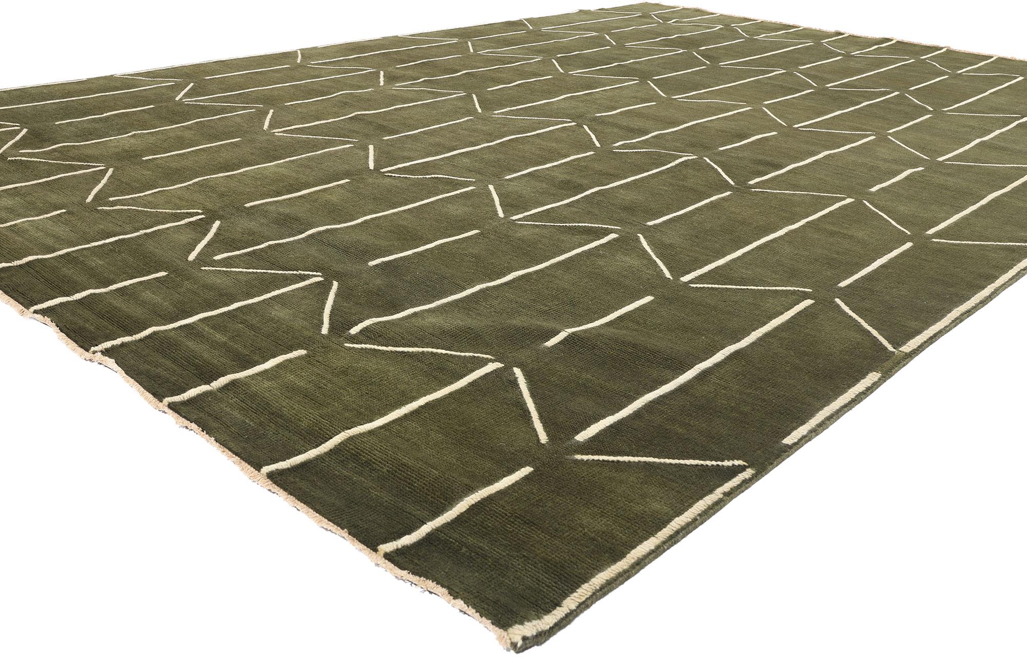 31186 New Modern Geometric High-Low Rug with Earthy Hues, 09'11 x 14'03. Modern geometric high-low rugs from India are contemporary area rugs characterized by bold geometric designs and textured surfaces created by varying pile heights. Made