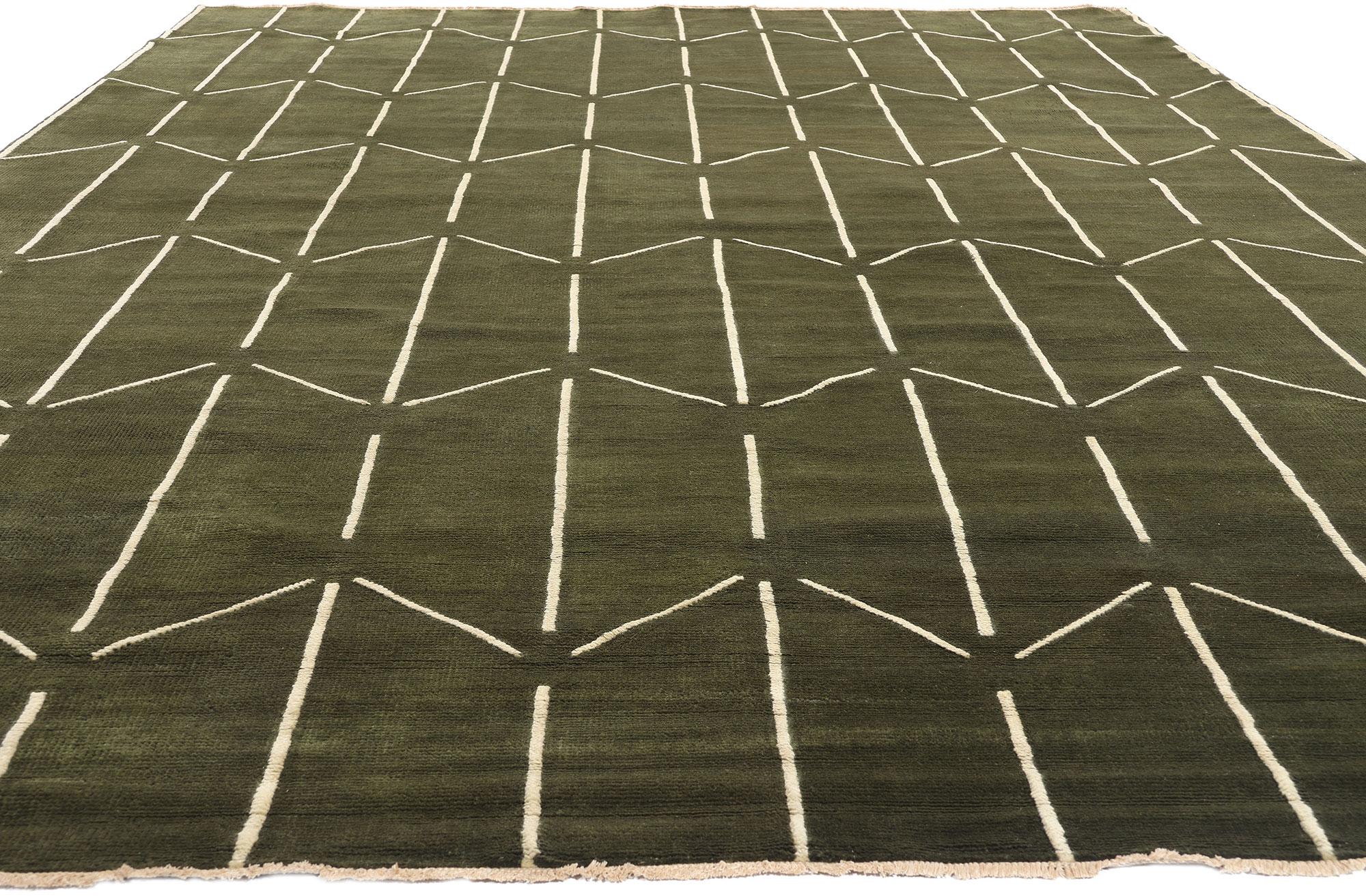 Post-Modern New Contemporary Olive Geometric Textured Carpet with Modern Raised Design For Sale