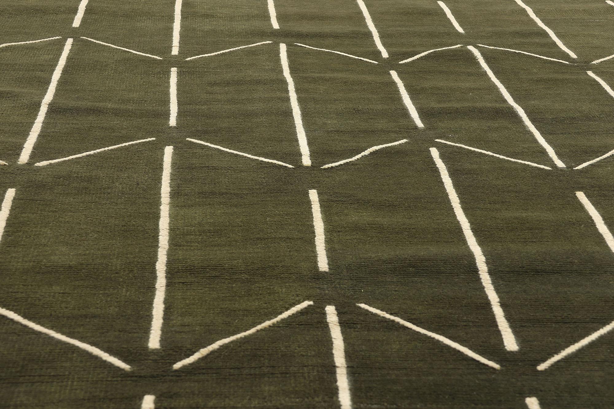 Hand-Woven New Contemporary Olive Geometric Textured Carpet with Modern Raised Design For Sale