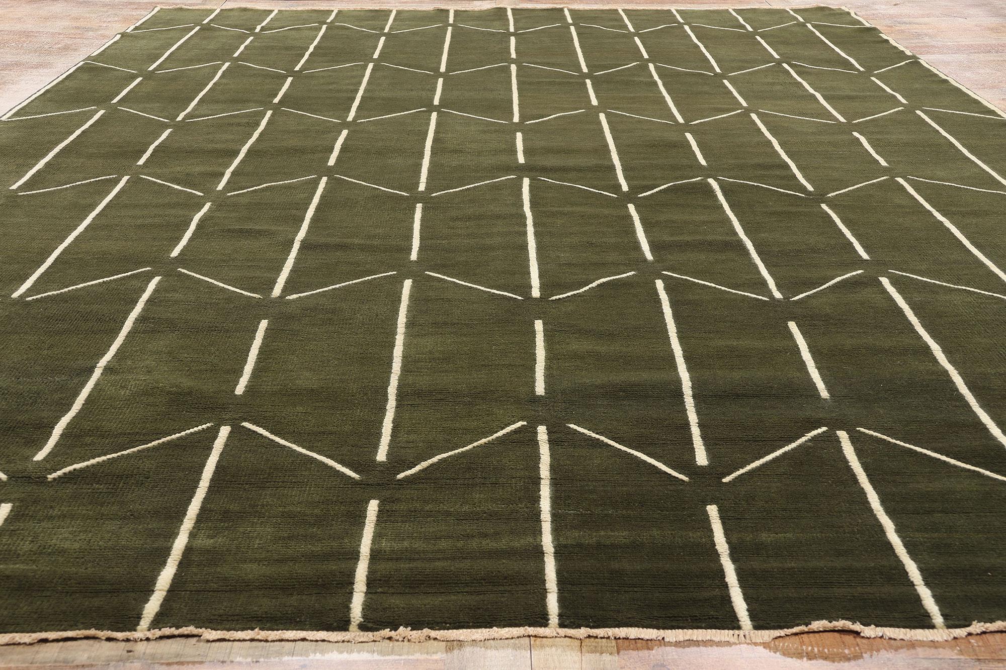 New Contemporary Olive Geometric Textured Carpet with Modern Raised Design For Sale 1