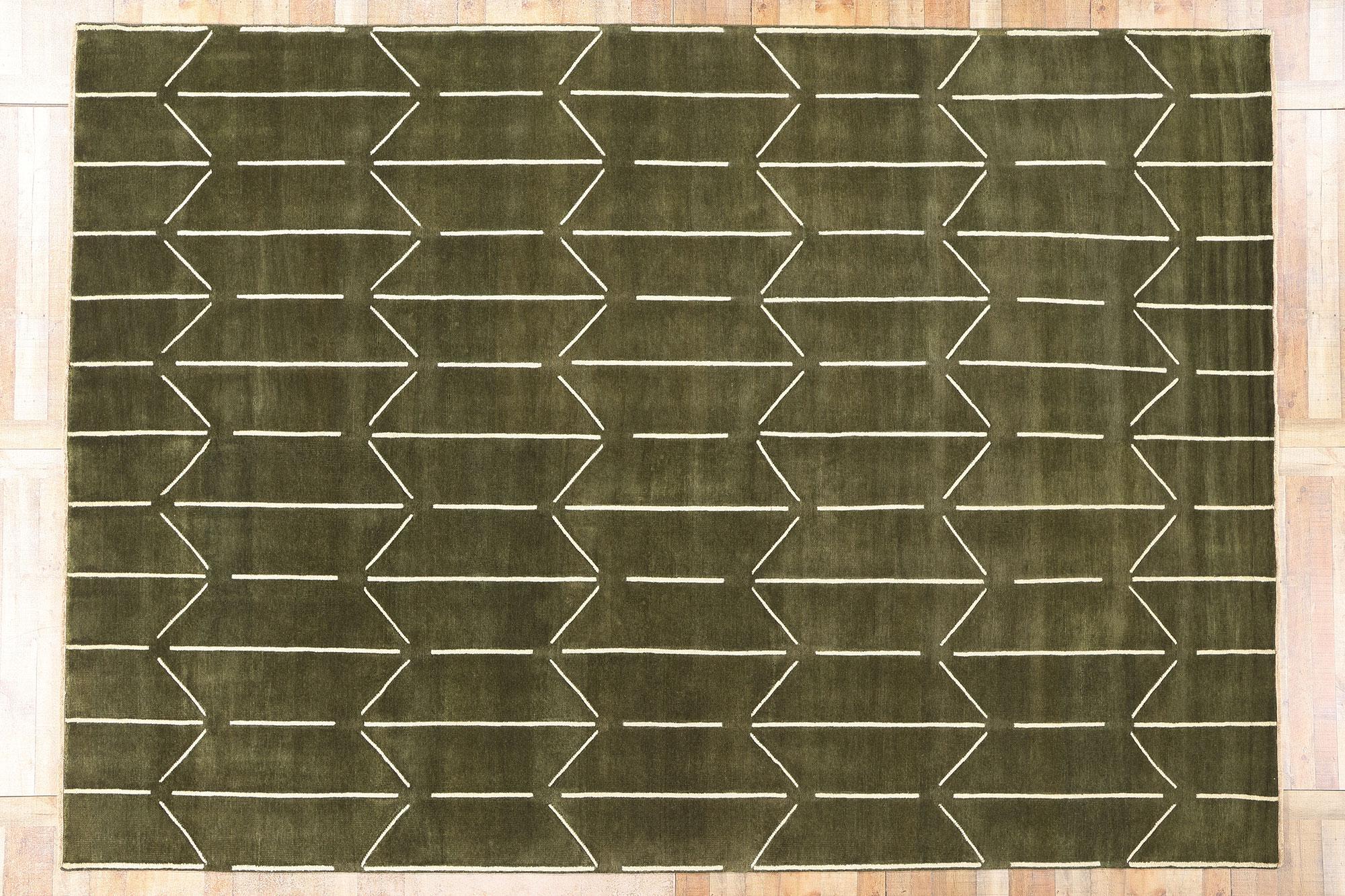 New Contemporary Olive Geometric Textured Carpet with Modern Raised Design For Sale 2