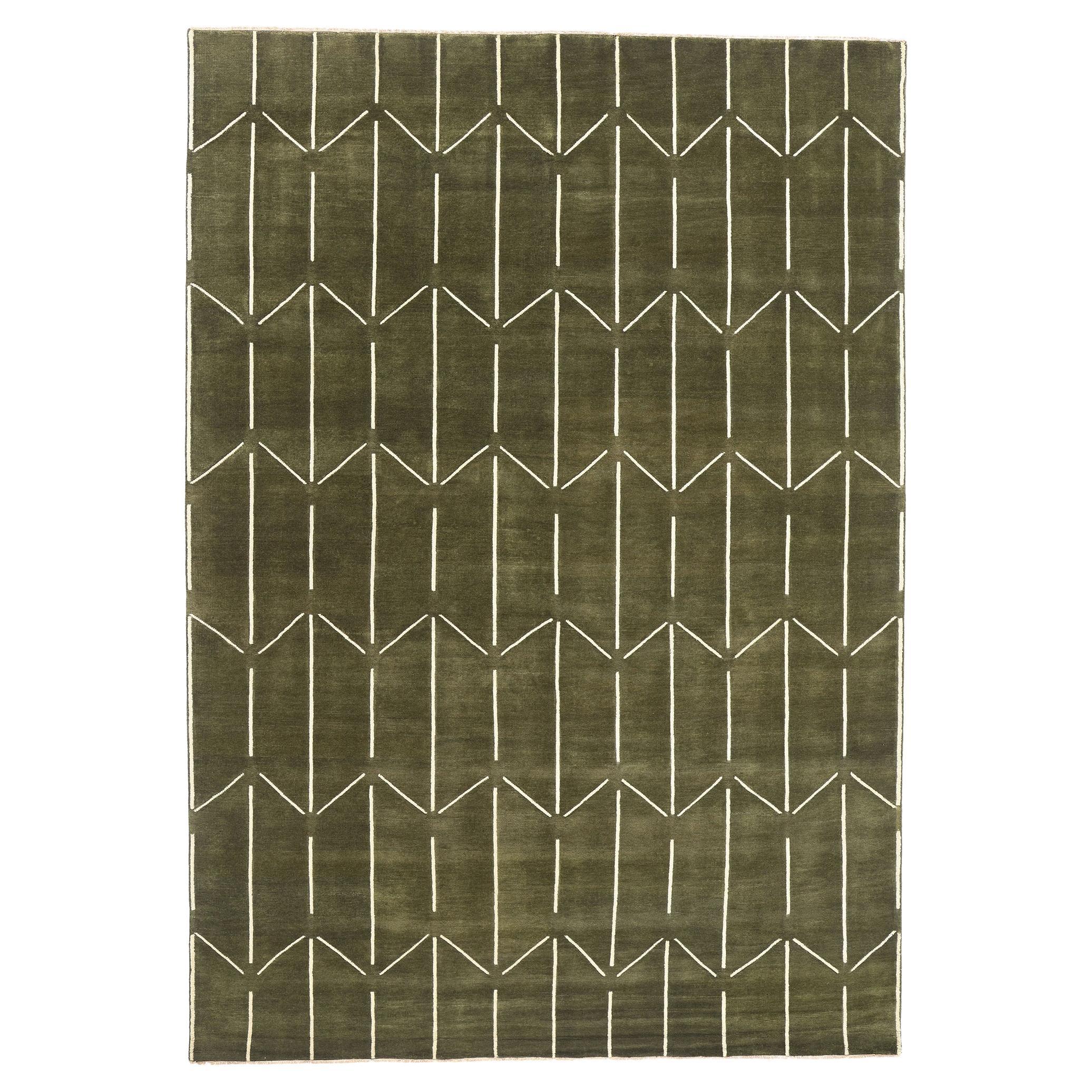 New Contemporary Olive Geometric Textured Carpet with Modern Raised Design For Sale