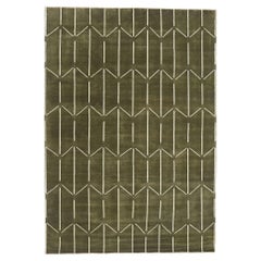 New Contemporary Olive Geometric Textured Carpet with Modern Raised Design